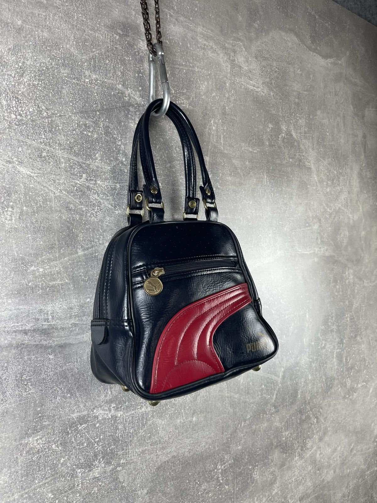 Puma Vintage Puma Mini Boston Bag Black Faux Leather Handbag Size ONE SIZE - 3 Thumbnail