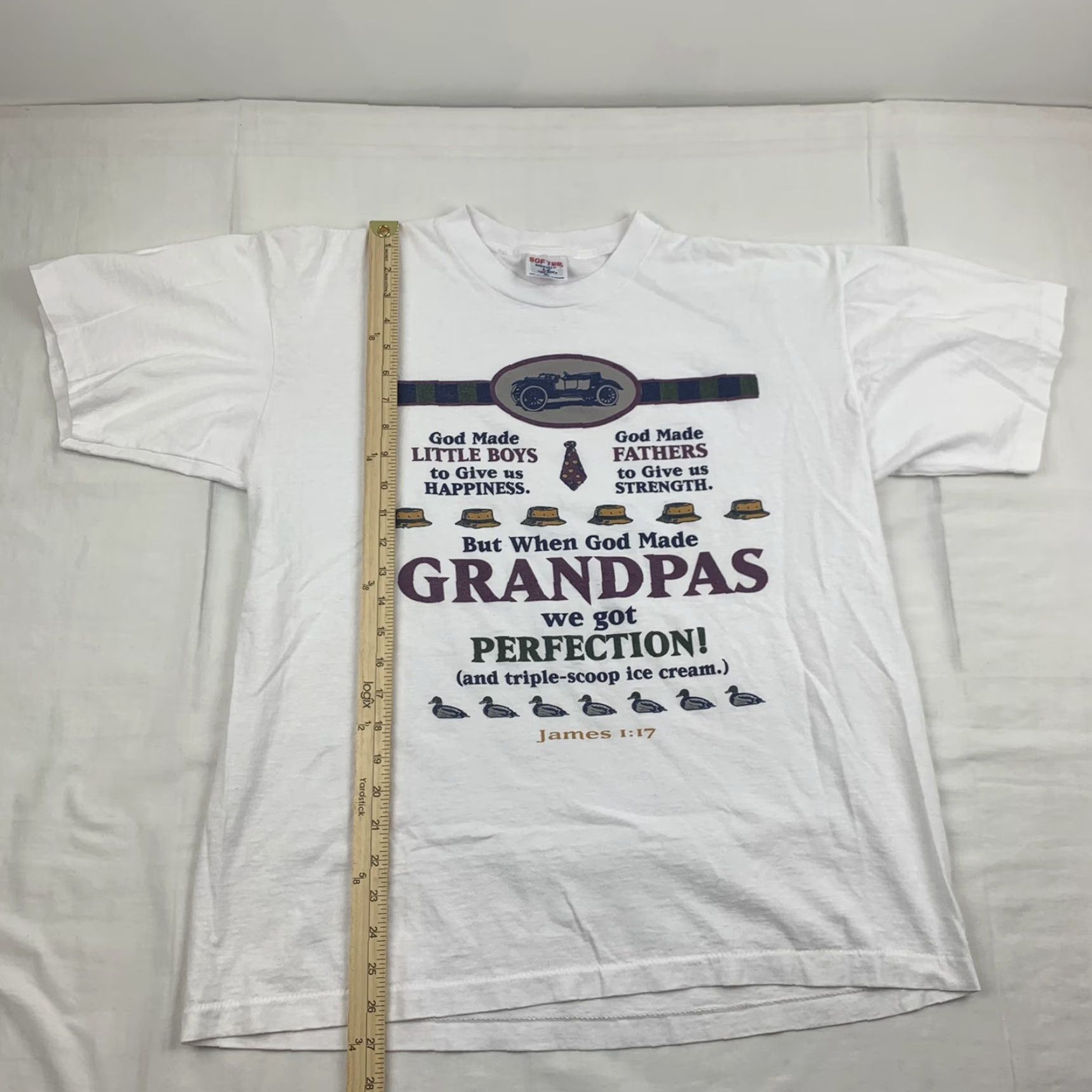 TEE JAYS VINTAGE Grandpa T Shirt Adult XL White When God Made Little Boys Fathers Grandpa Tee Jays Shirt Mens 90s American Religion God Size US XL / EU 56 / 4 - 5 Thumbnail