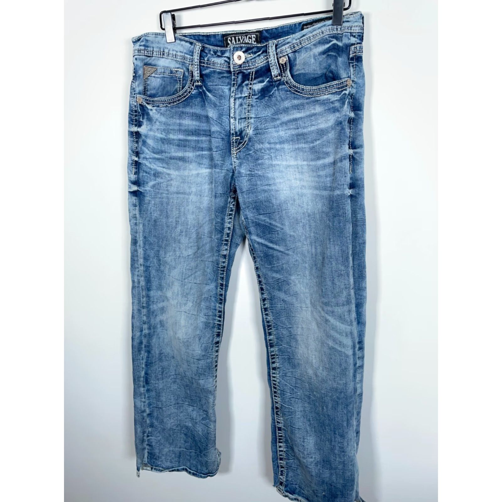 Vintage Buckle Salvage Mayhem Bootcut Jeans Men's 33S (Actual 34 x 29.5) Blue Low Rise Buckle Size US 33 - 4 Thumbnail