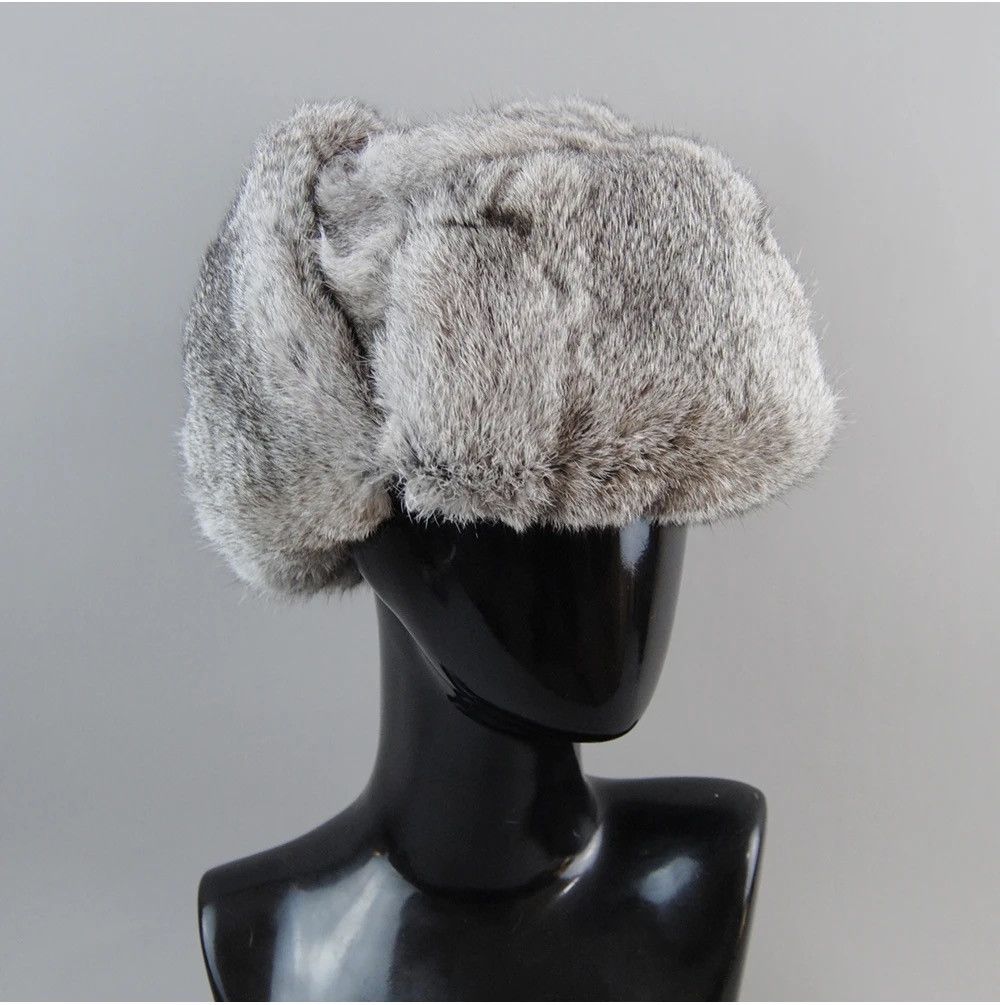 Other Warm Natural Rabbit Fur Bomber Hat With Earflaps Size ONE SIZE - 7 Thumbnail