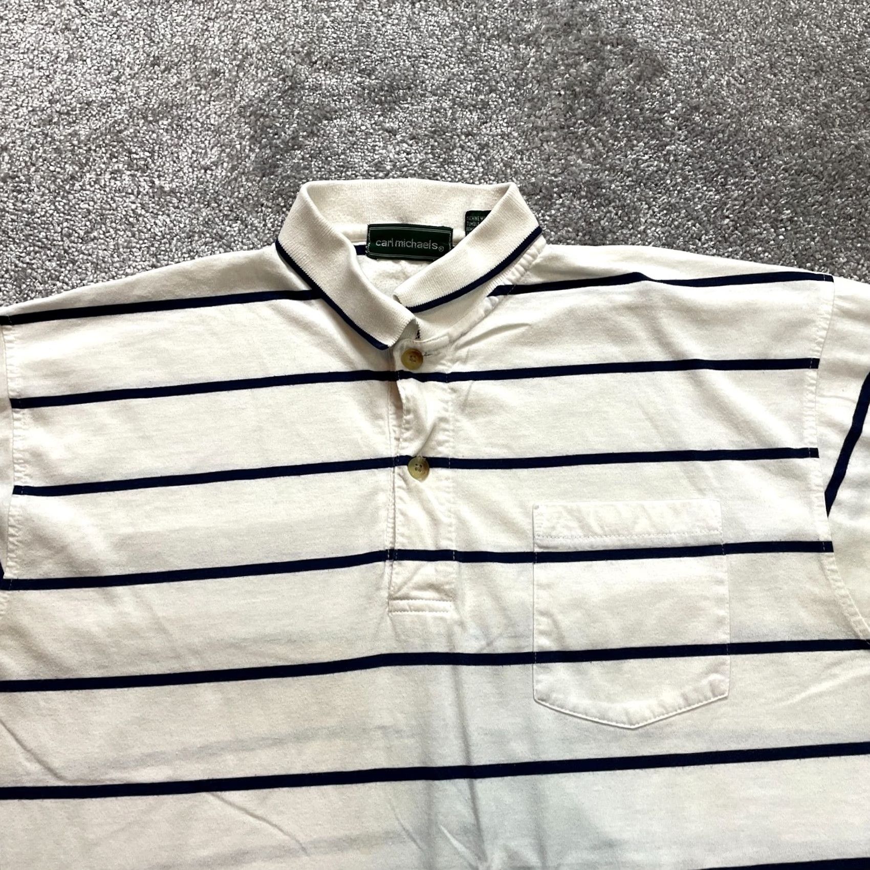 Vintage VINTAGE Carl Michaels Polo Shirt Mens L White Blue Striped Golf Rugby Cotton Polo Short Sleeve Shirt Mens Size US L / EU 52-54 / 3 - 2 Thumbnail