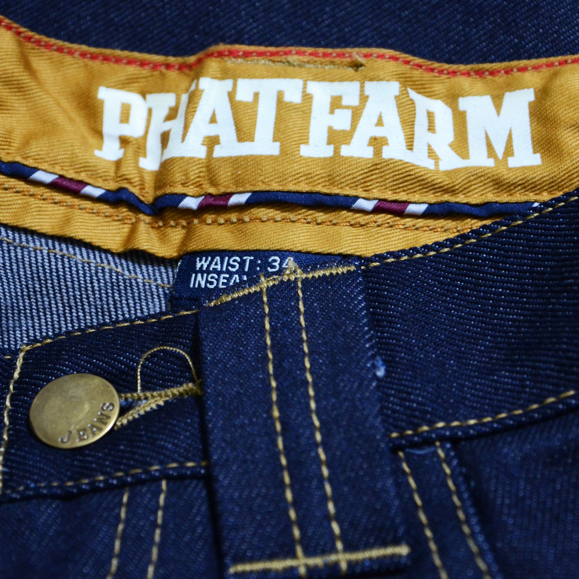 Phat Farm PF Jeans 34 x 33 Heavy Duty Raw Denim 90s Hiphop Streetwear Size US 34 / EU 50 - 3 Thumbnail
