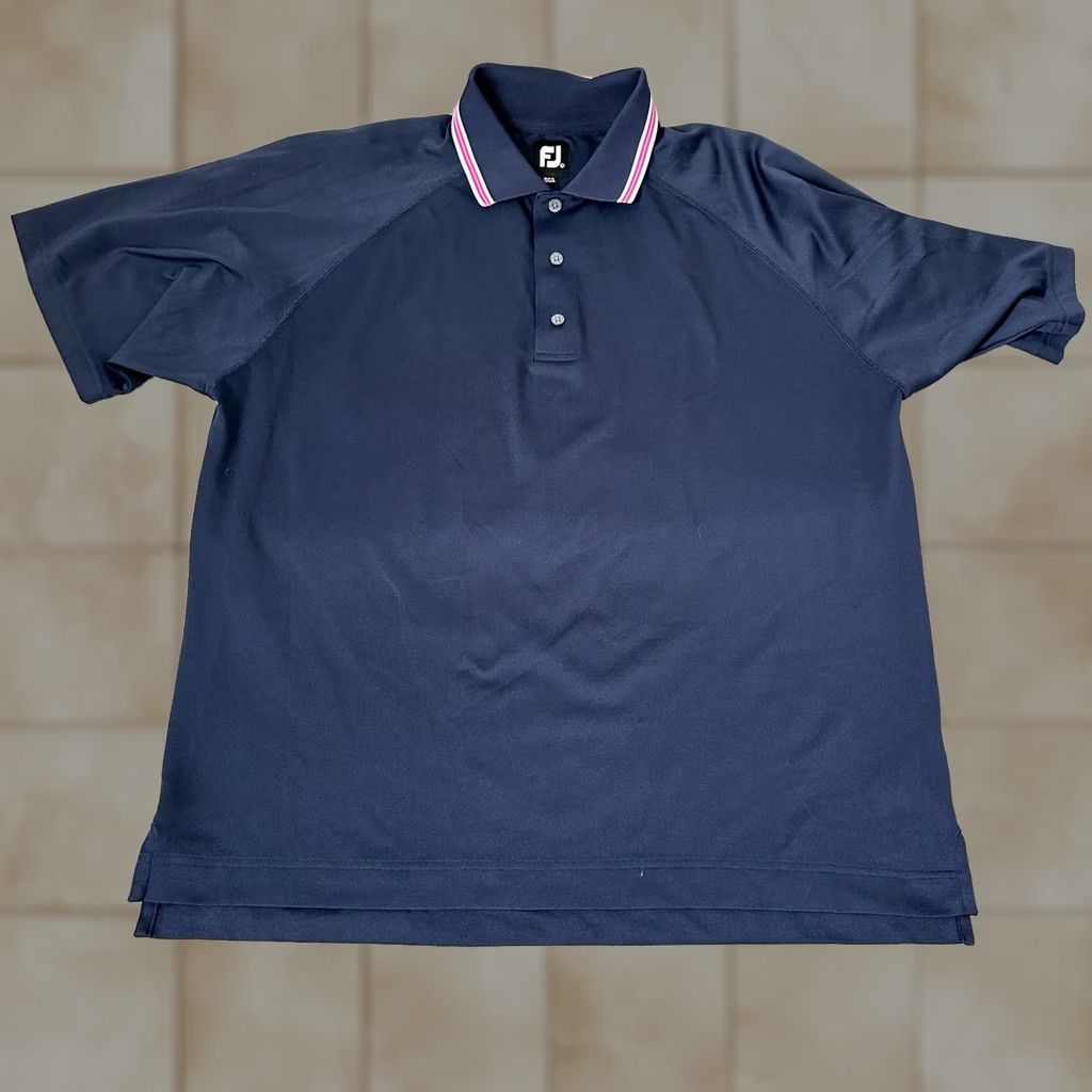 Footjoy FootJoy Polo Shirt Adult Large Blue Stripe Short Sleeve Collared Regular Breathable Lightweight Polyester Spandex Golf Mens 90s Sports Size US L / EU 52-54 / 3 - 1 Thumbnail