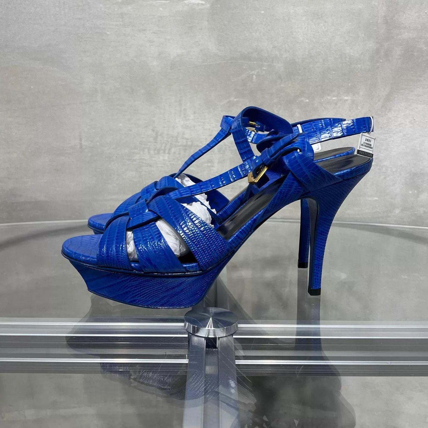Yves Saint Laurent YSL Women's Blue Heeled Sandals 38.5 EU Size US 8 / IT 38 - 3 Thumbnail