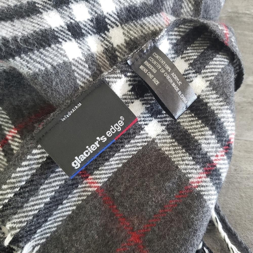 Designer Dark Grey Plaid Glacier's Edge Fringed Scarf Size ONE SIZE - 3 Thumbnail