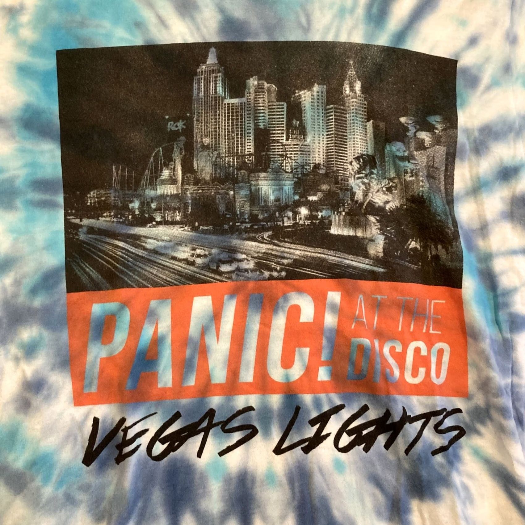 Tultex PANIC! AT THE DISCO VEGAS LIGHTS Custom Blue Tie Dye T Shirt Size L Blue Men Short Sleeve Tultex Regular Fits Vegas Theme Mens Diagram Size US L / EU 52-54 / 3 - 2 Thumbnail