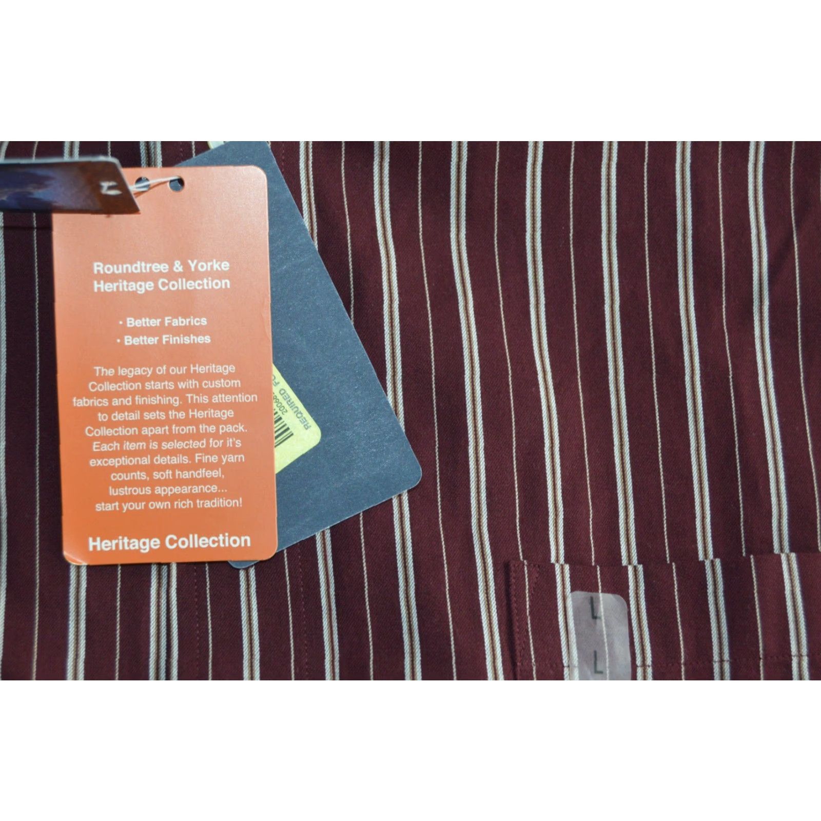Roundtree & Yorke ROUNDTREE & YORKE Mens Heritage Brown Striped Shirt Cotton Pocket L NWT Size US L / EU 52-54 / 3 - 7 Thumbnail