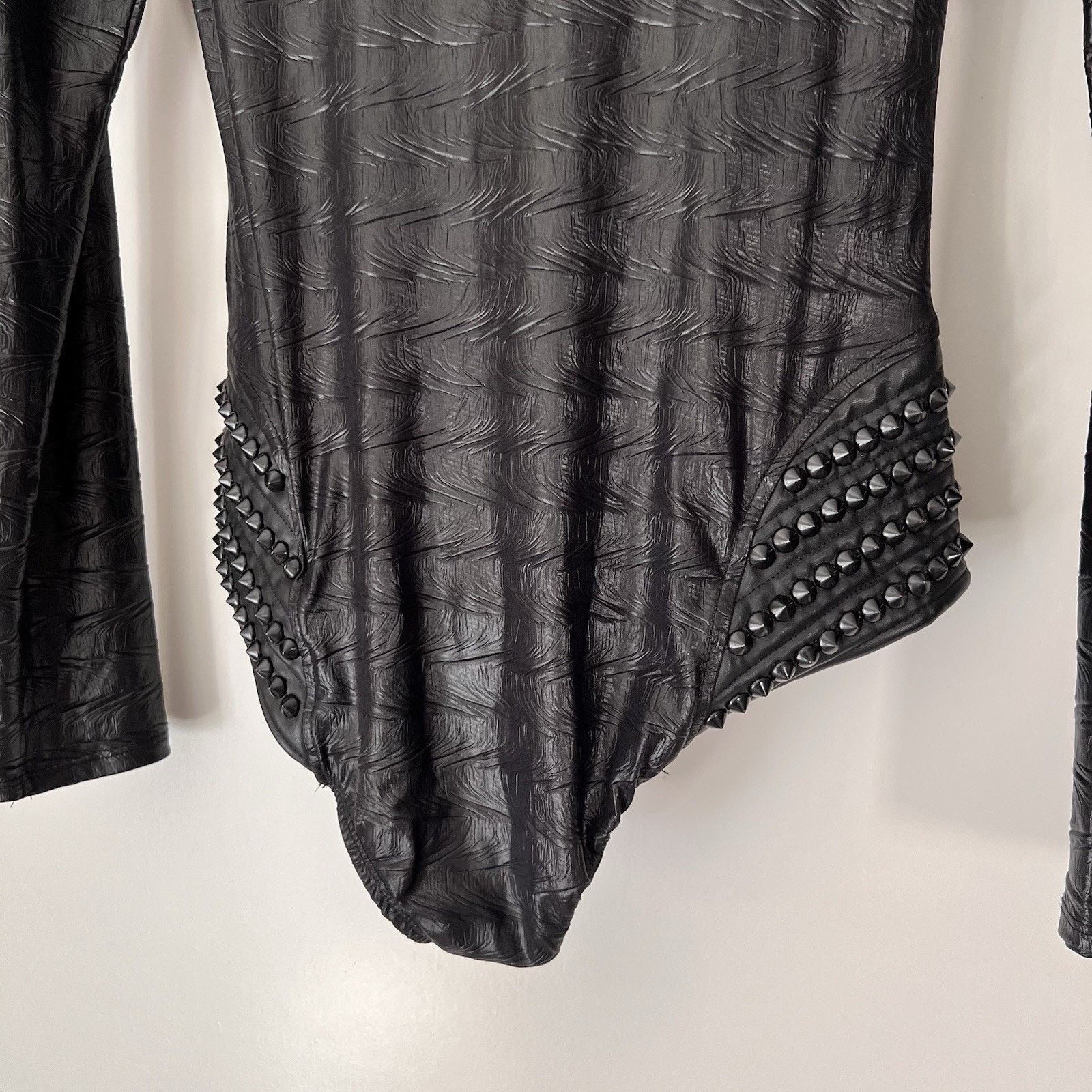 L.A. Roxx L.A. Roxx S/M Bodysuit Faux Leather Spike Studs Zip Up Hood Size S / US 4 / IT 40 - 6 Thumbnail