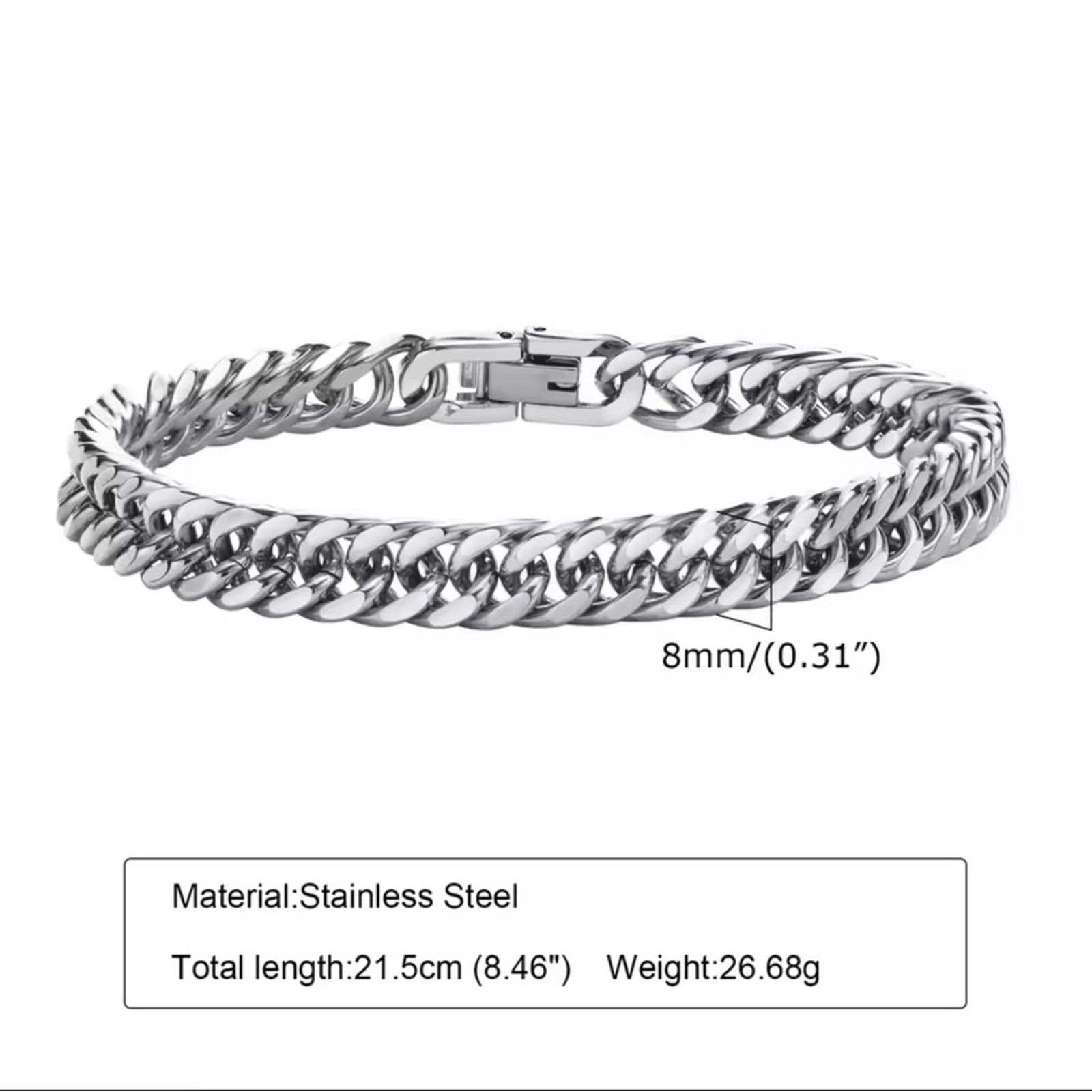 Other Men's Stainless Steel Link Chain Miami Bracelets Male 8.27” Size ONE SIZE - 6 Thumbnail