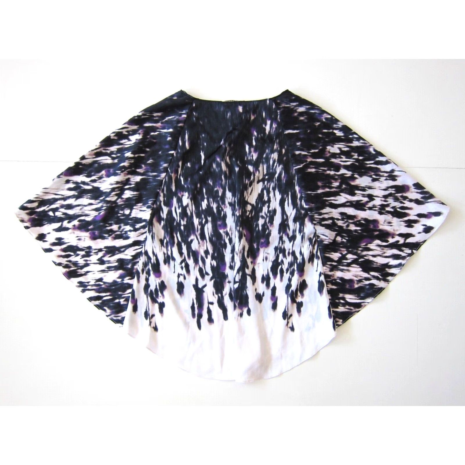 Vintage Tahari Purple Black Pink Silky Tie Dye V-Neck Tunic Flowy Blouse Women XS Size XS / US 0-2 / IT 36-38 - 2 Thumbnail