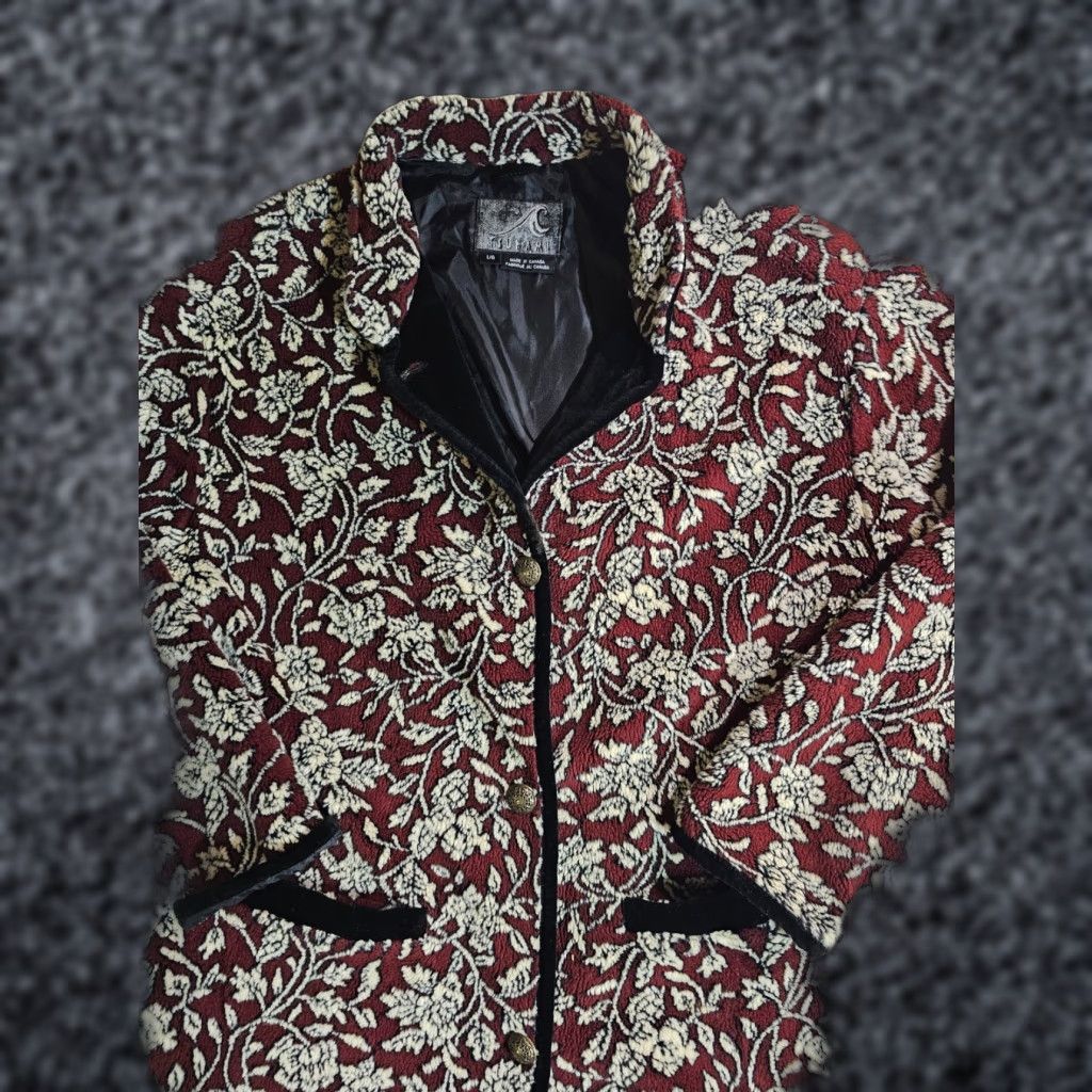 Vintage VINTAGE Tsunami Red Floral Design Fleece Jacket Womens Size Large Cardigan Mock Neck Long Sleeve Size L / US 10 / IT 46 - 1 Thumbnail