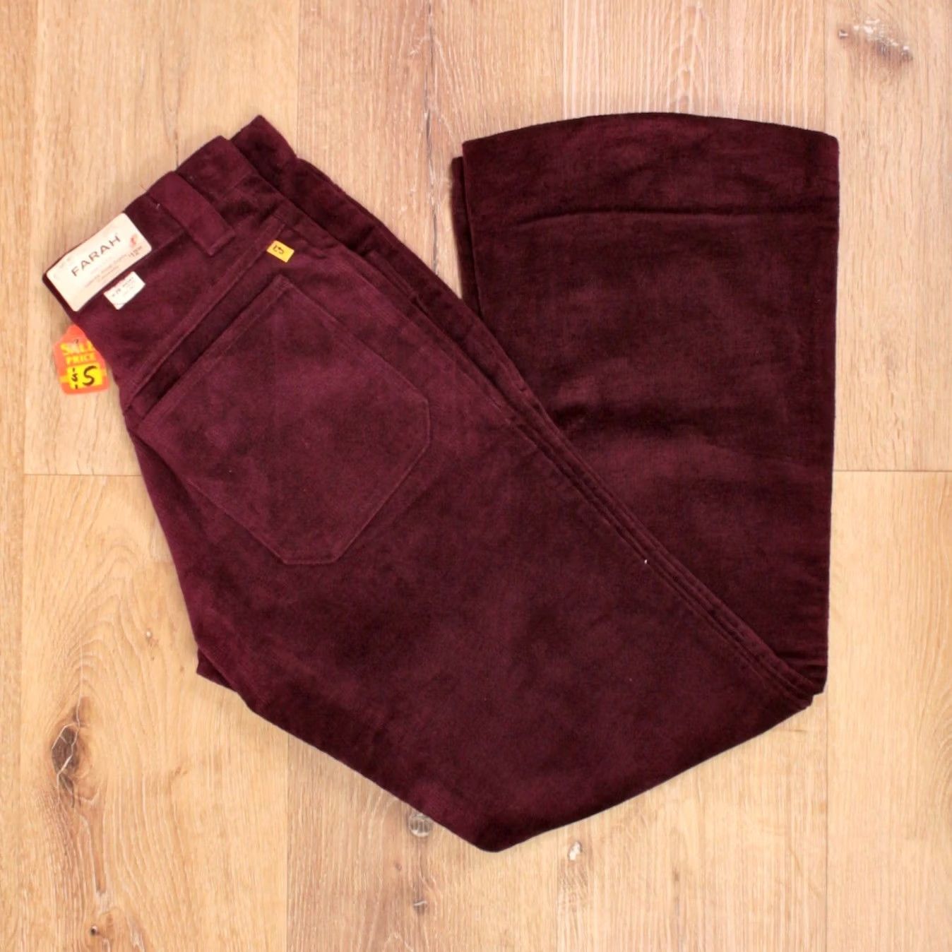 Farah VINTAGE Farah 60s Pants Flare Men’s VTG 1960s NOS Velvet Wine Burgundy 28 Short Hippy Jeans Shirt? Size US 28 / EU 44 - 2 Thumbnail