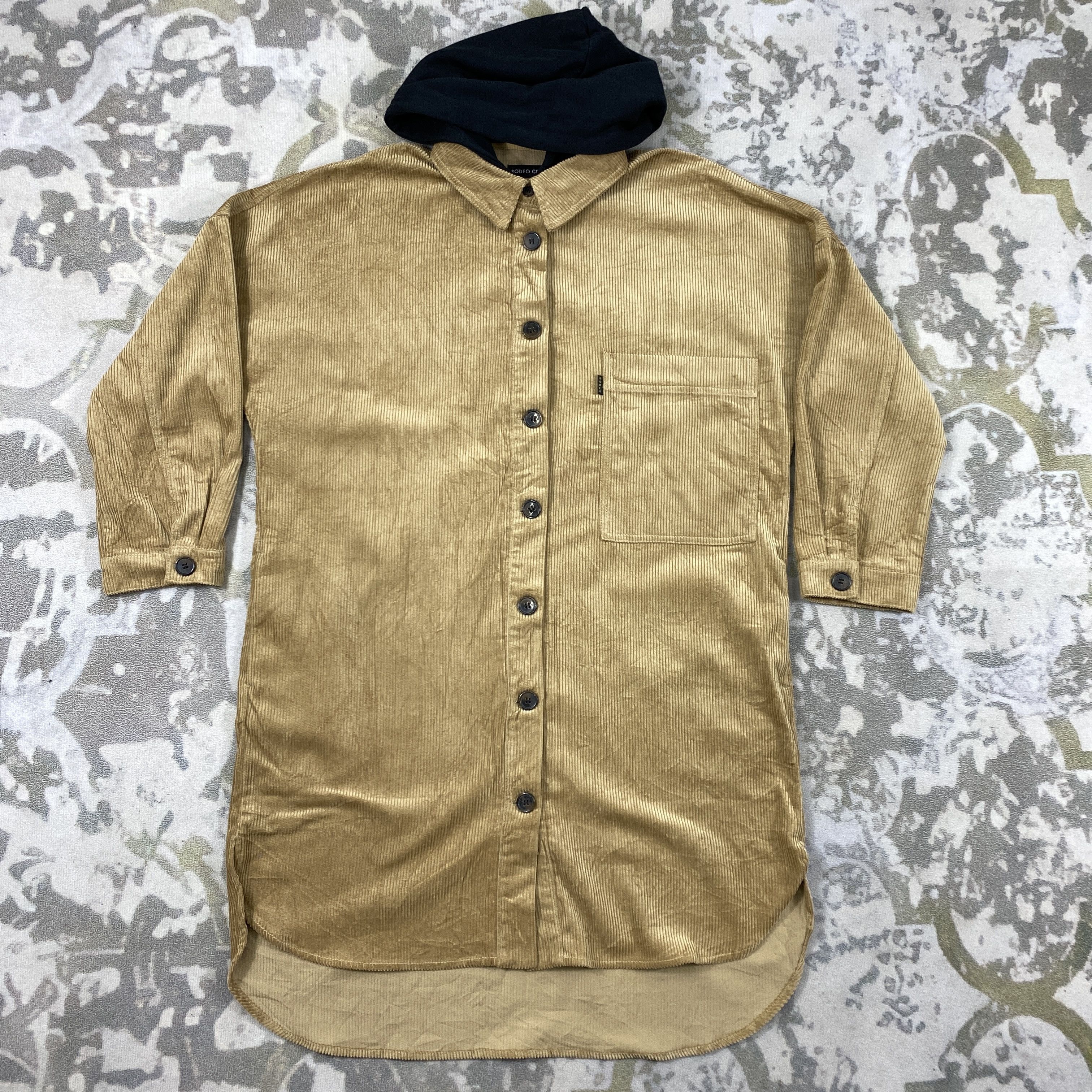 image of Rodeo Crown Corduroy Embroidered Long Hoodie Jacket -J179 in Khaki, Men's (Size Medium)