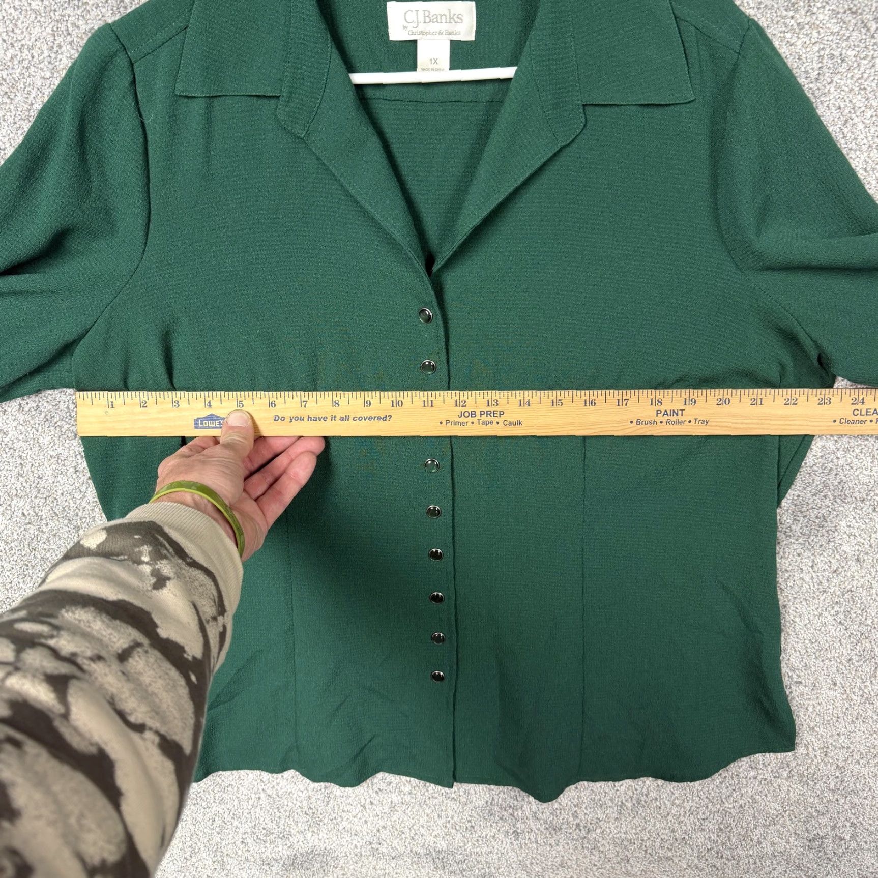 Vintage CJ Banks Blouse Womens 1X Plus Green Button Up Long Sleeve Crepe Modest Layering Size XL / US 12-14 / IT 48-50 - 4 Thumbnail