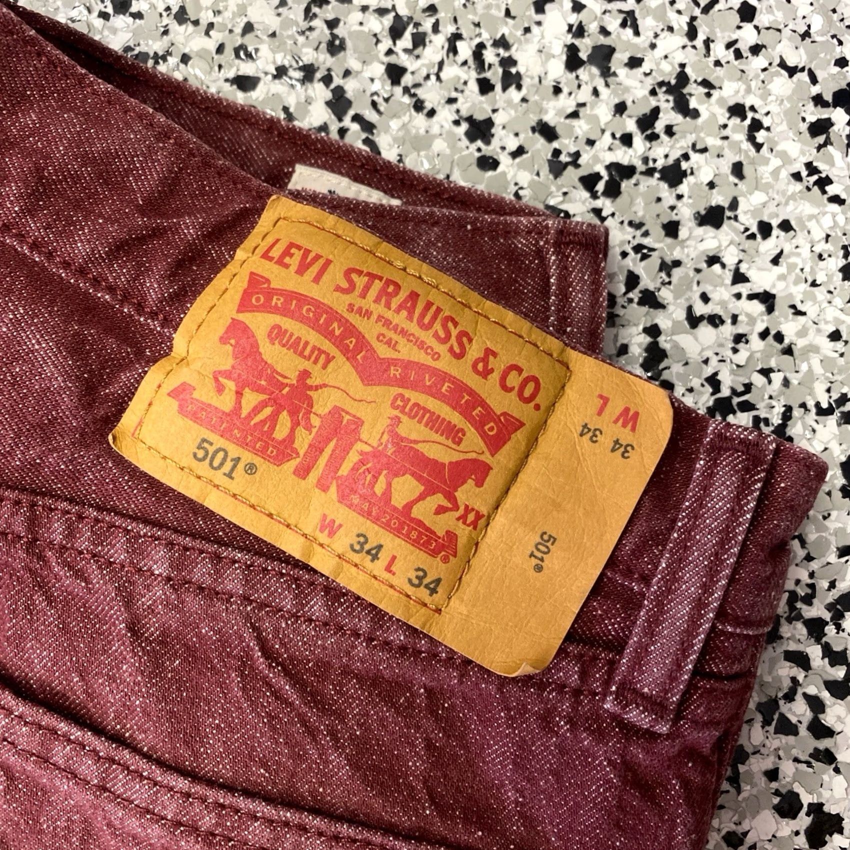 Levi's VINTAGE Levi's 501 Jeans Button Fly 34x34 Measure 32x27 White Oak Cone Red Denim Mens Jeans Regular 5-Pocket Denim Cotton Mens Red Jeans Size US 32 / EU 48 - 7 Thumbnail