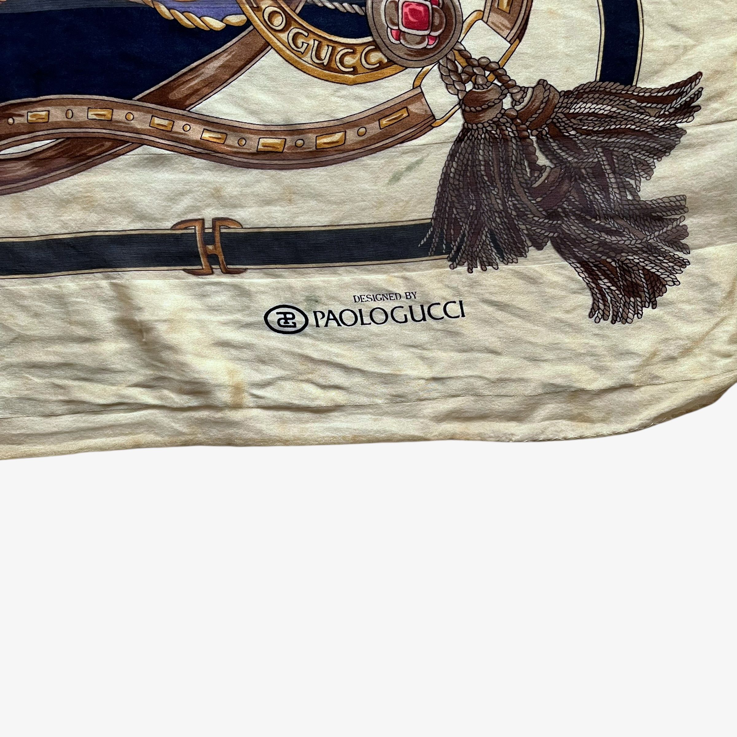 Paolo Gucci Vintage 80s Paolo Gucci Equestrian Horsebit Print Silk Scarf Size ONE SIZE - 2 Thumbnail