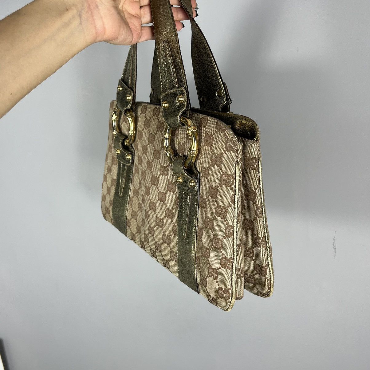 Gucci Bag Brown Gold Luxury Vintage Style Monogram