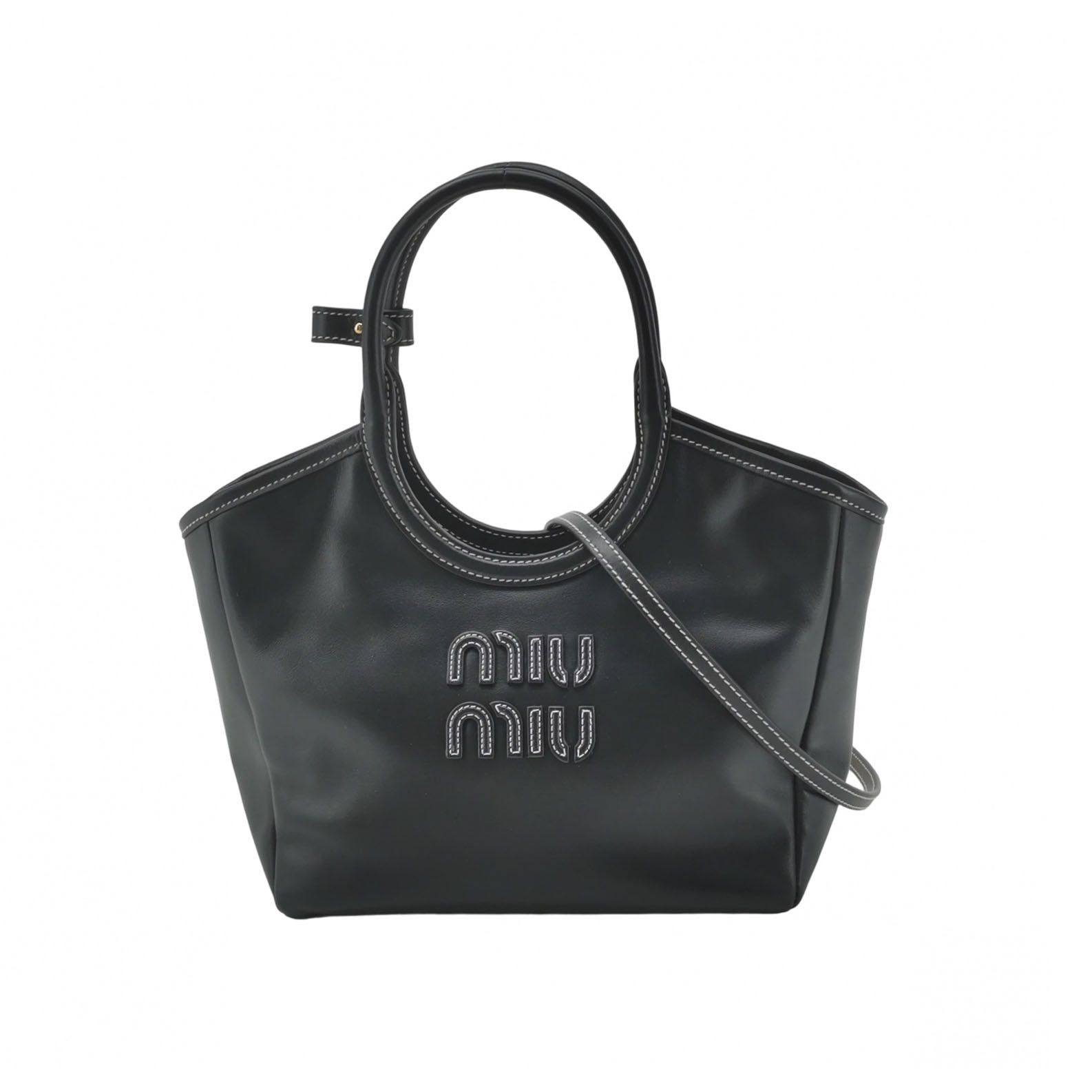 Miu Miu Miu Miu Ivy Black Leather Logo Handle Bag Size ONE SIZE - 1 Thumbnail
