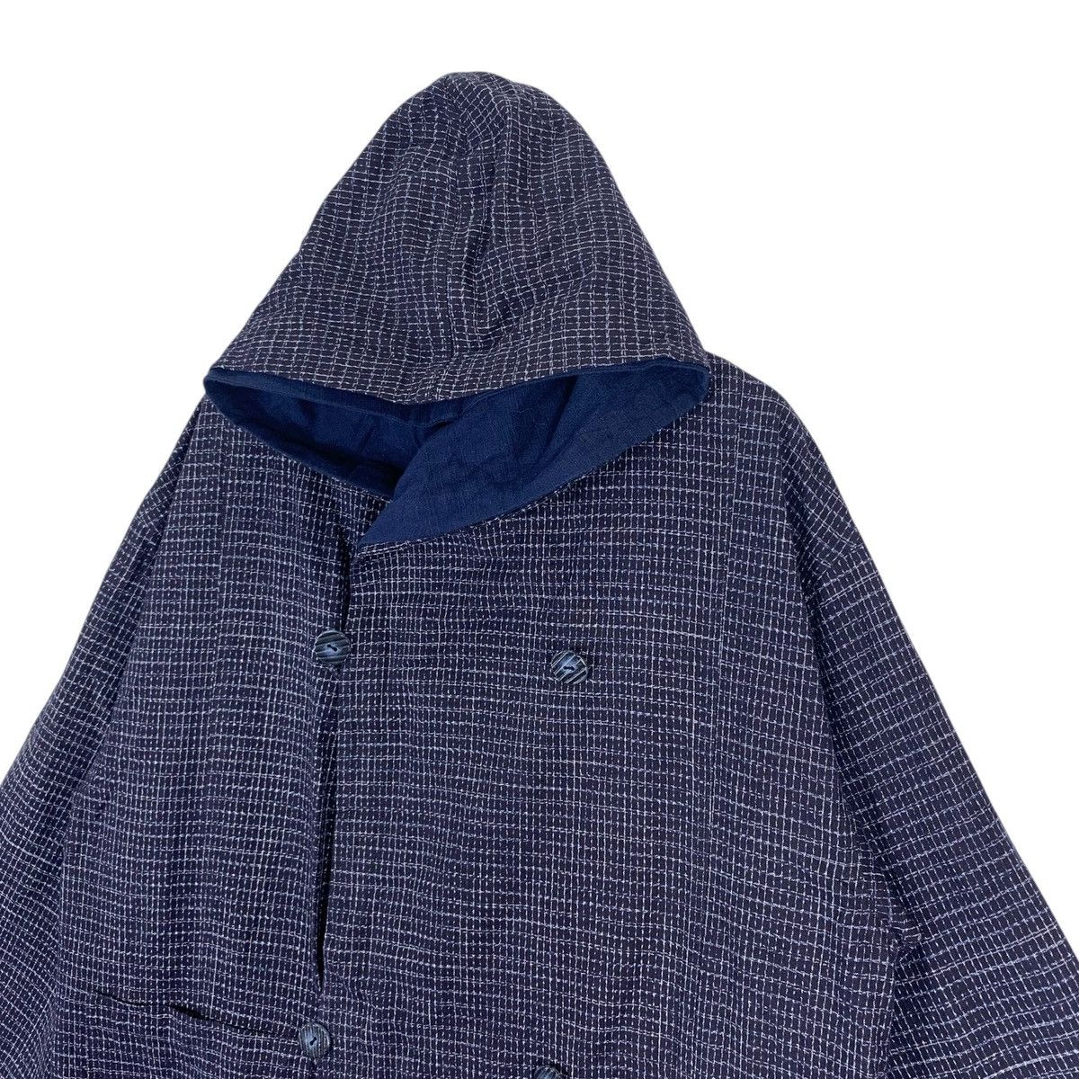 Indigo Vintage Double Breasted Button Long Hoodie Coat Size US L / EU 52-54 / 3 - 4 Thumbnail