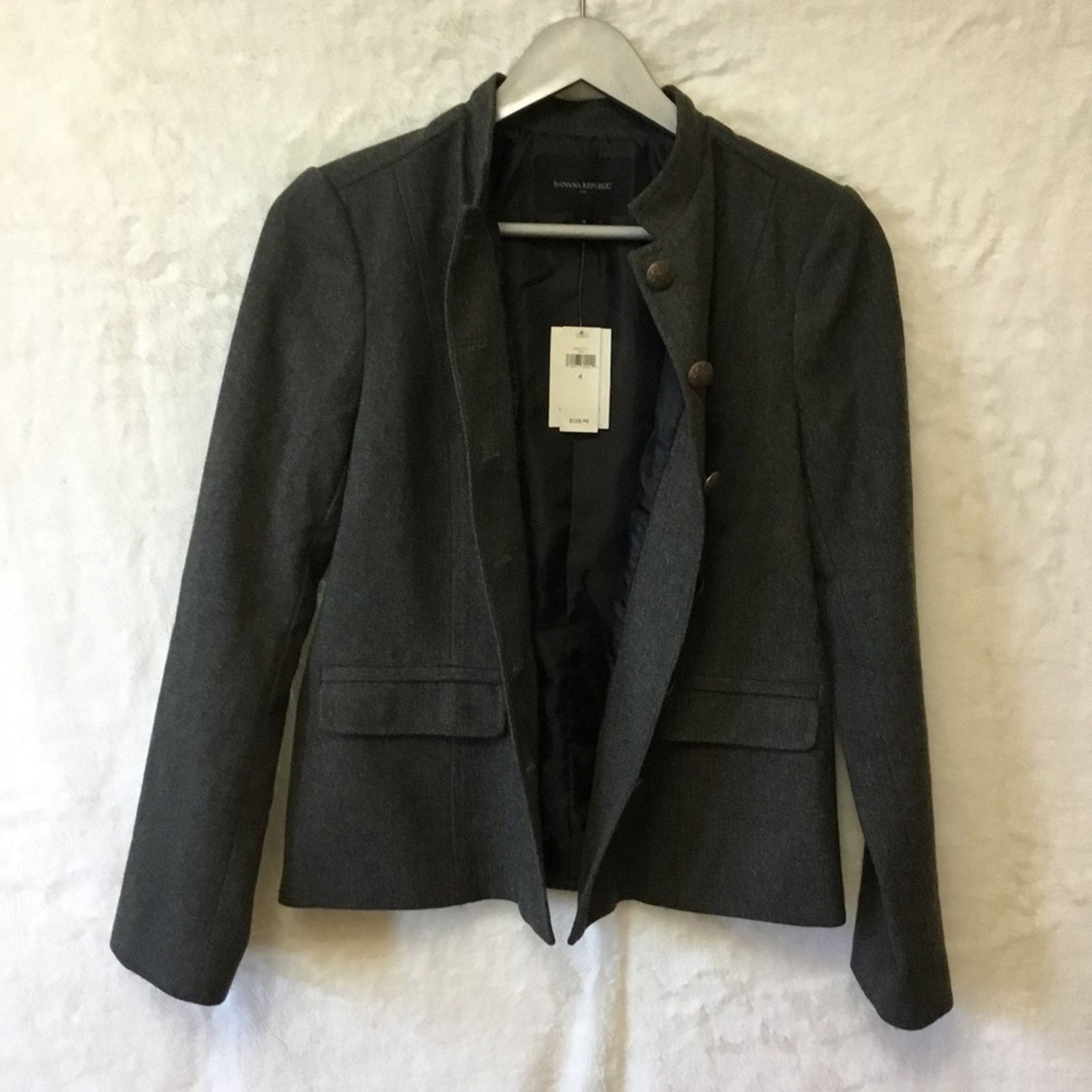 Banana Republic Banana Republic Gray Button-Up Military Jacket Size S / US 4 / IT 40 - 4 Thumbnail