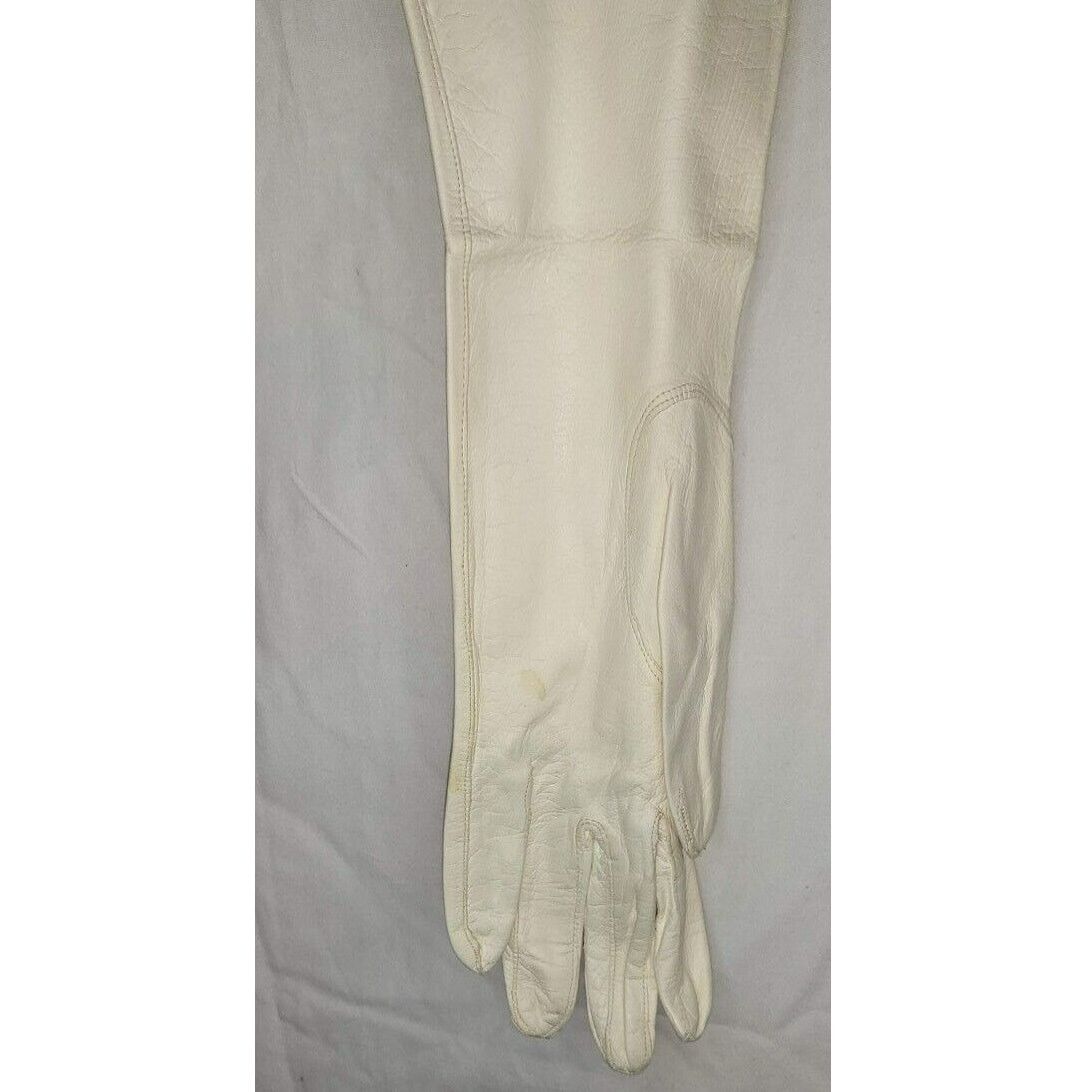 Vintage Women’s Long White Vintage Leather Dress Gloves Size Small Size ONE SIZE - 2 Thumbnail