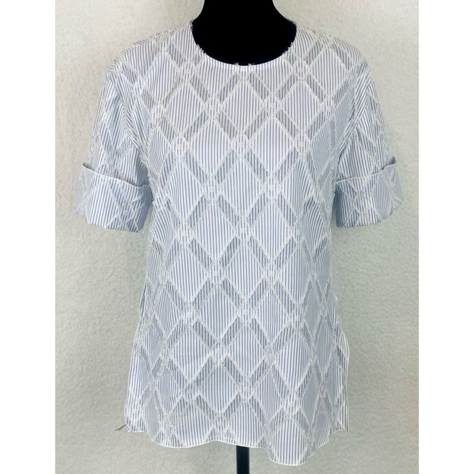 Derek Lam 10 Crosby DEREK LAM • 10 Crosby Striped Frayed Diamond Blouse Size S / US 4 / IT 40 - 16 Thumbnail