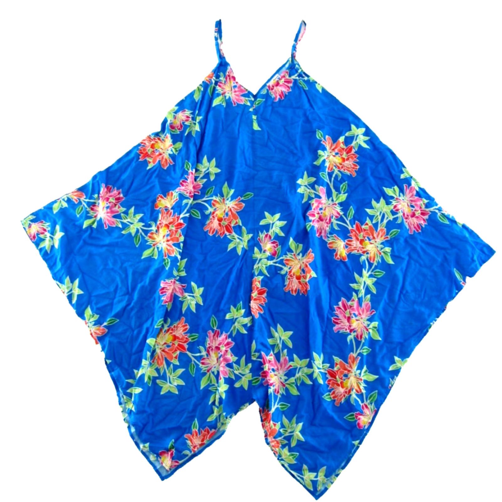 Tommy Bahama Tommy Bahama Romper Women's L-XL Floral Hawaiian Tropical Rayon Sleeveless V-Neck Pullover Blue Green Pink Asymmetrical 100% Rayon Size 36" / US 14 / IT 50 - 2 Thumbnail