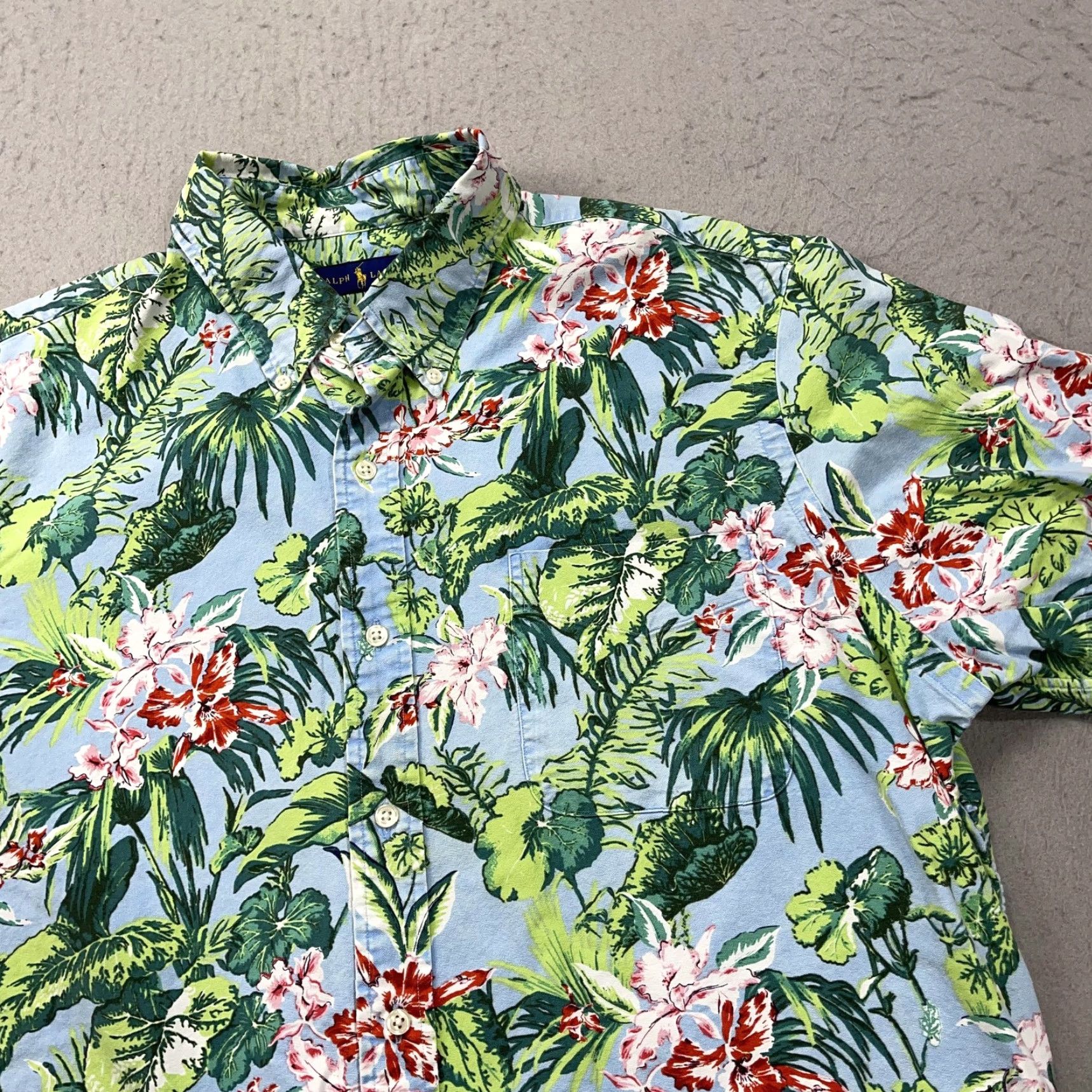 Ralph Lauren VINTAGE? No. Ralph Lauren Shirt Mens XL Blue Hawaiian Tropical Floral Button Front Cotton Size US XL / EU 56 / 4 - 3 Thumbnail