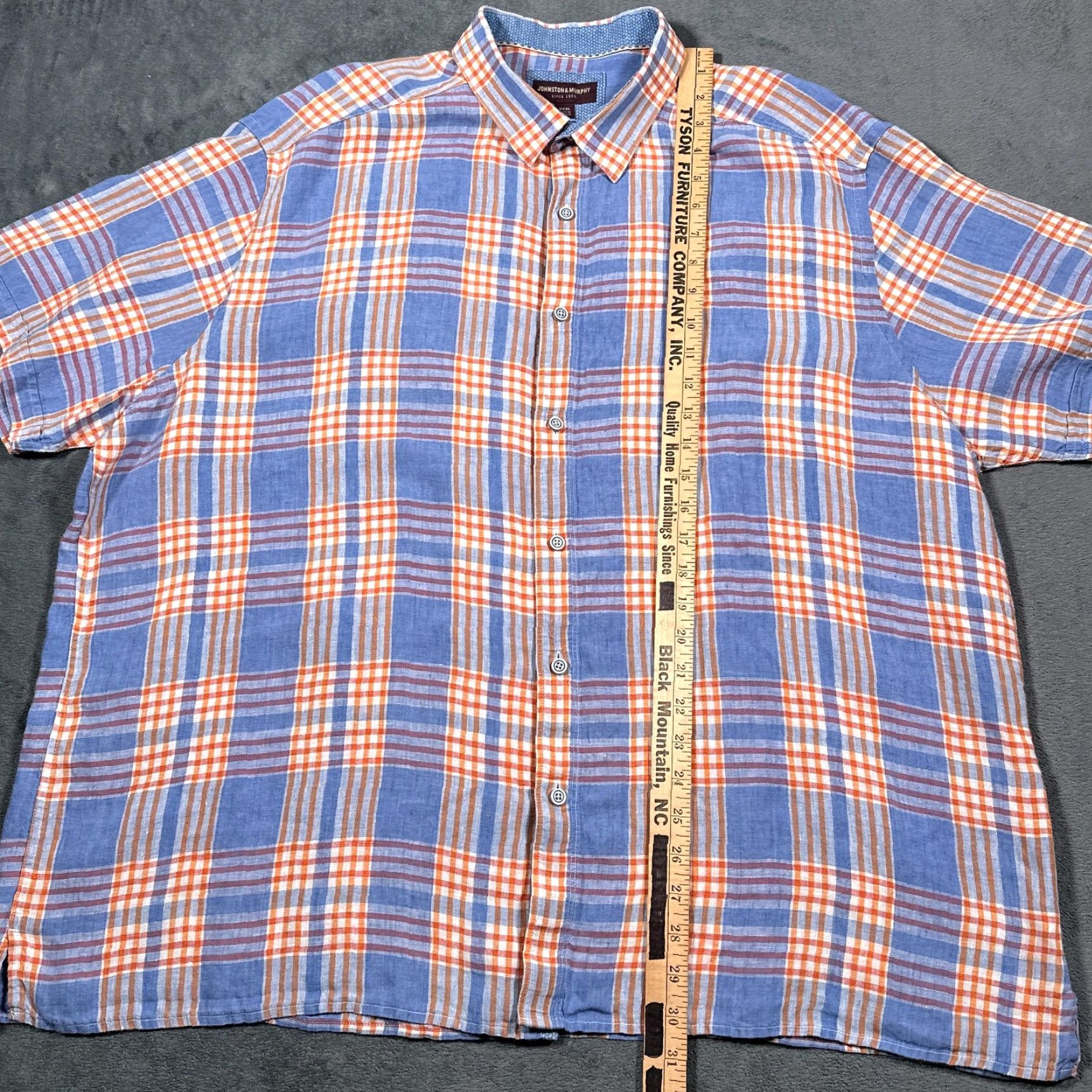 Johnston & Murphy Johnston & Murphy Men's Short Sleeve Linen Shirt 3XL Blue Orange Plaid Summer Casual Size US XXL / EU 58 / 5 - 5 Thumbnail