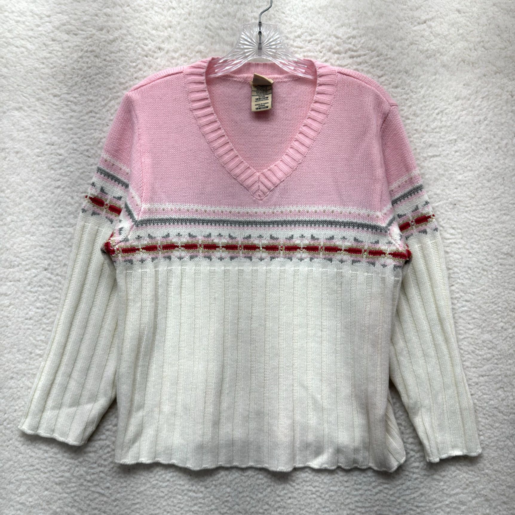 Faded Glory VINTAGE Y2K Pink Fair Isle Icelandic Nordic Geometric Sweater 18W XL Plus 20W Knit Geometric VINTAGE Size XXL / US 16-18 / IT 52-54 - 2 Thumbnail