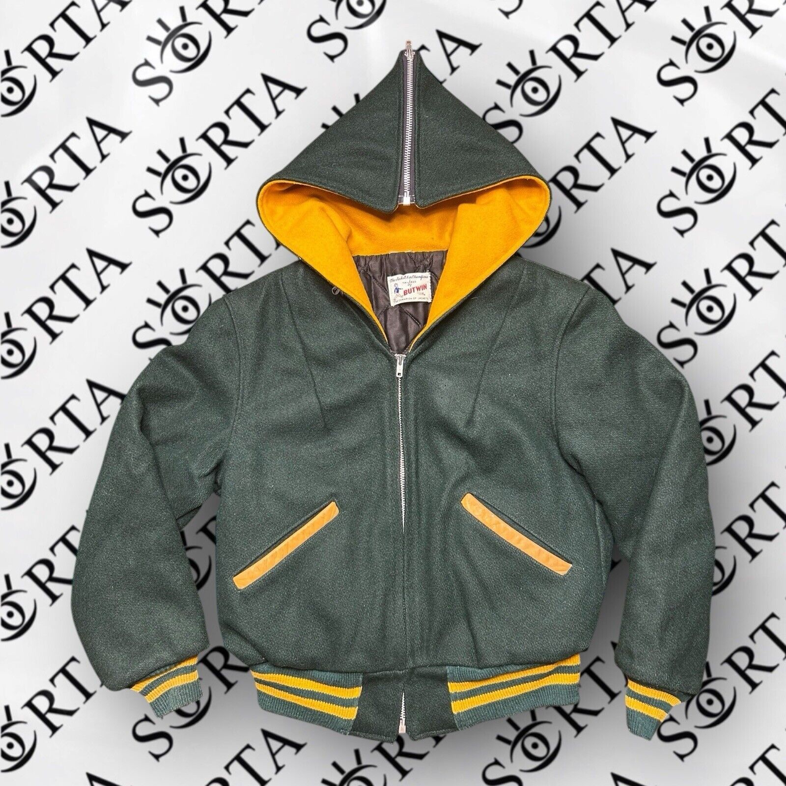 Vintage 1960s Butwin Talon Zipper Hooded Letterman Varsity Jacket Size US XS / EU 42 / 0 - 1 Thumbnail