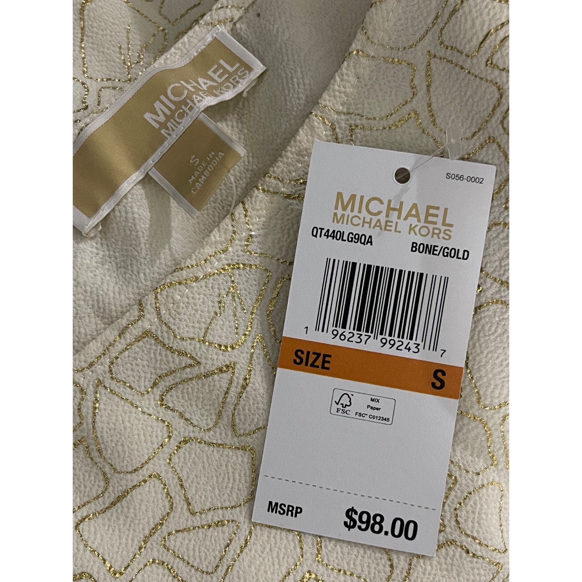 Michael Kors Womens Metallic Print Top With Ruched Hem & Button Detail Size S / US 4 / IT 40 - 7 Thumbnail
