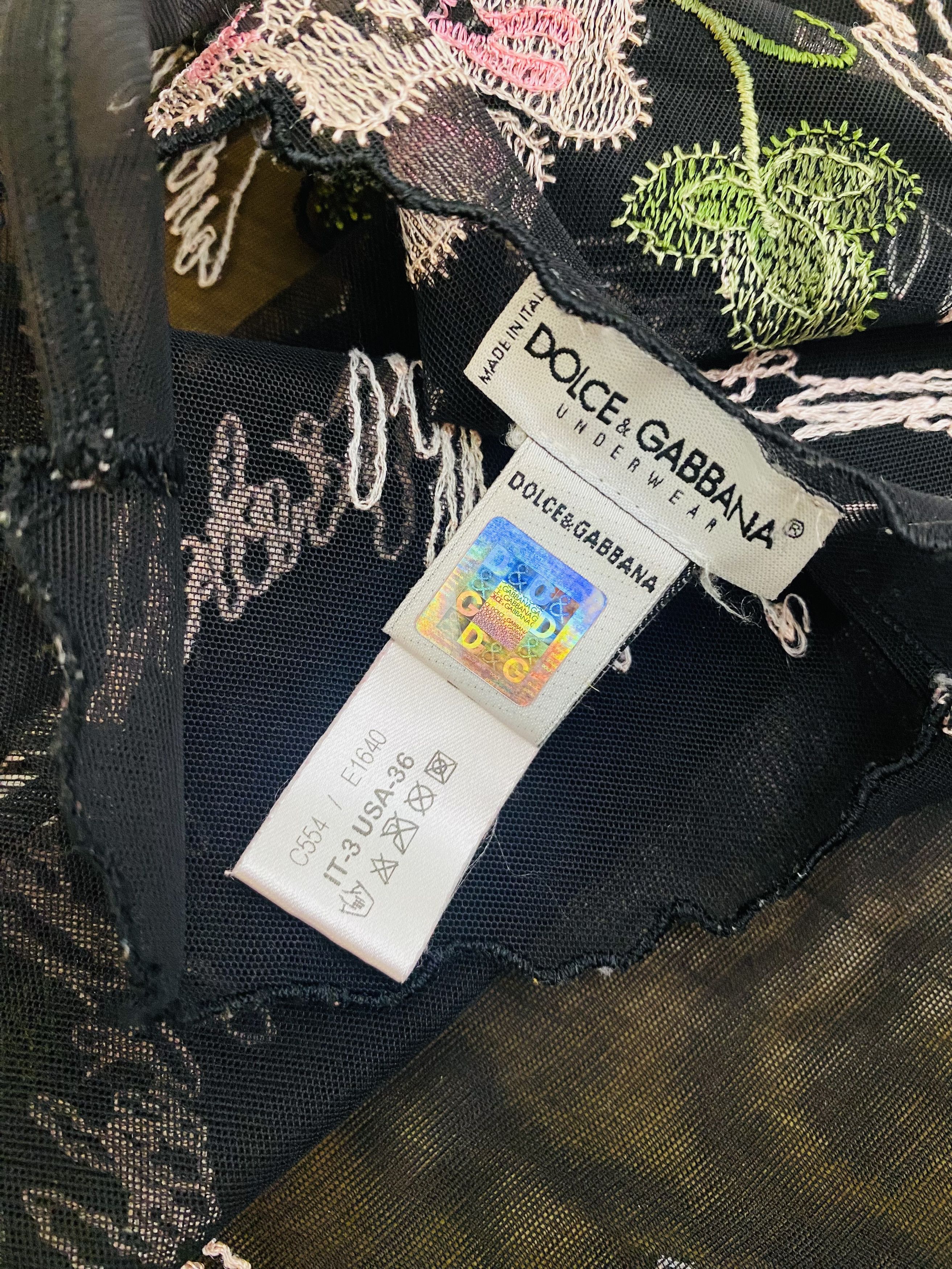 Dolce & Gabbana Dolce & Gabbana Sheer Mesh Floral Embroidered D&G Top Size M / US 6-8 / IT 42-44 - 9 Thumbnail