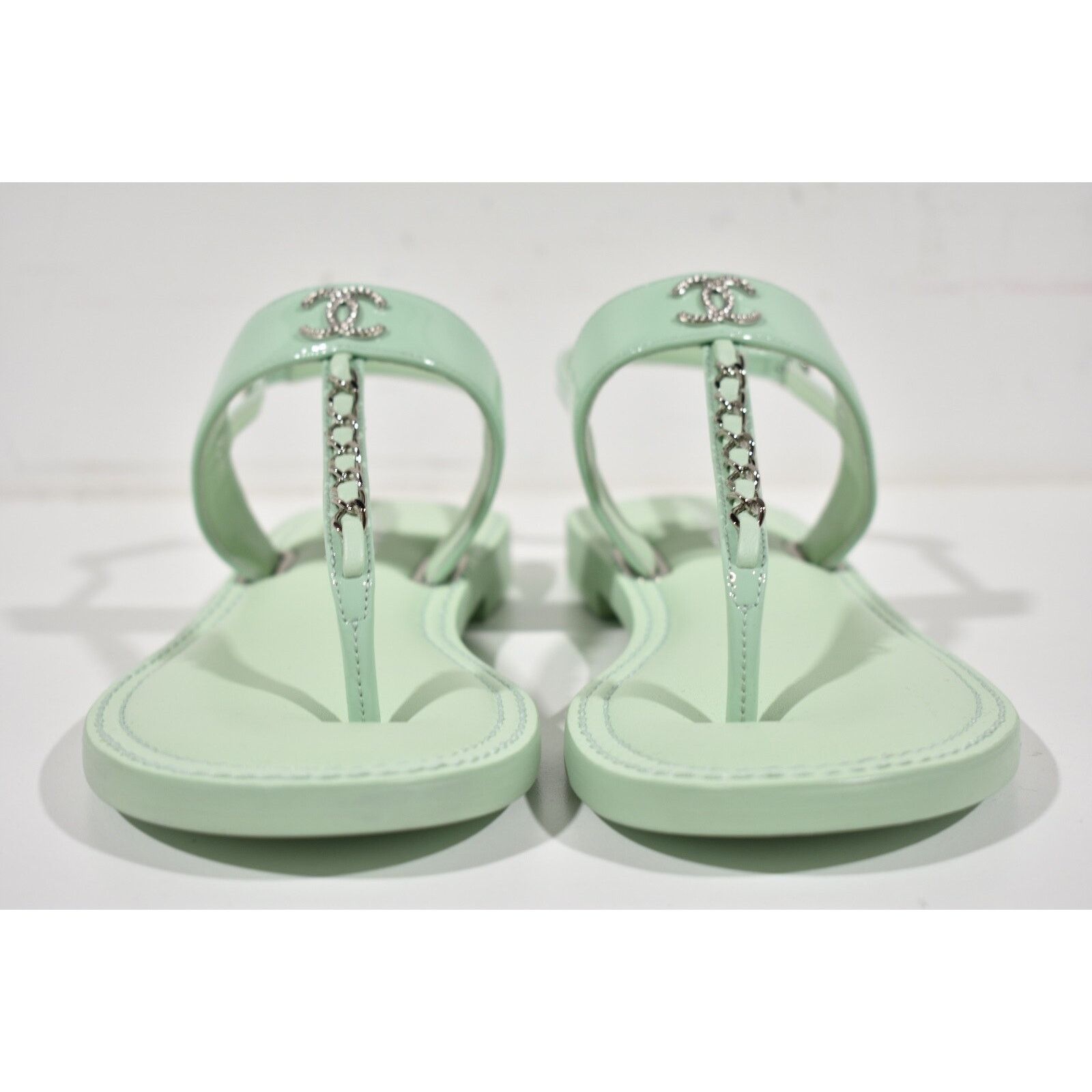 Chanel Chanel 22C Green Patent Silver Chain CC Logo Mule Slide Size US 7 / IT 37 - 7 Thumbnail