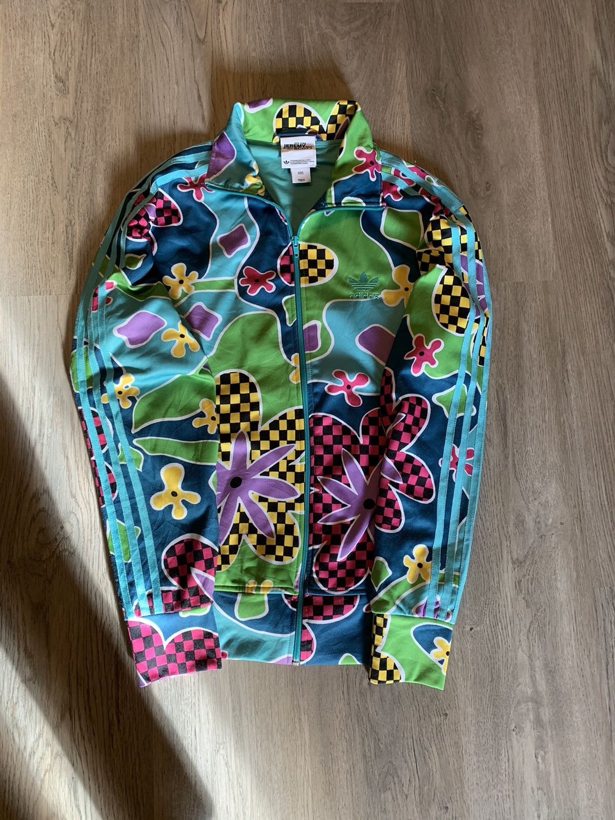 image of Adidas Originals Jeremy Scott Floral Blue Tracktop Jacket in Green, Men's (Size Medium)