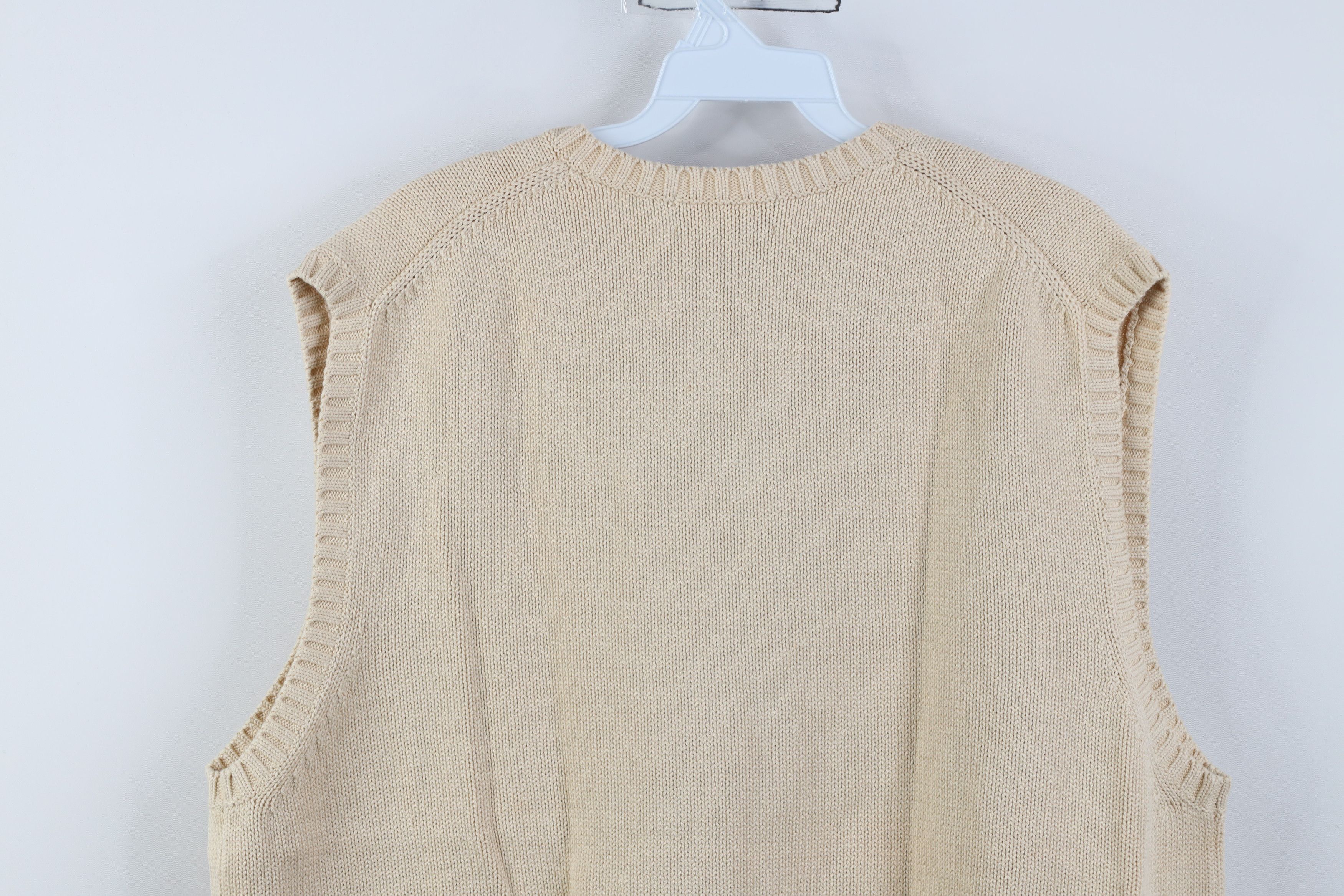 Lands' End Vintage 90s Lands End Cotton Knit V-Neck Sweater Vest Beige Size US XL / EU 56 / 4 - 8 Thumbnail