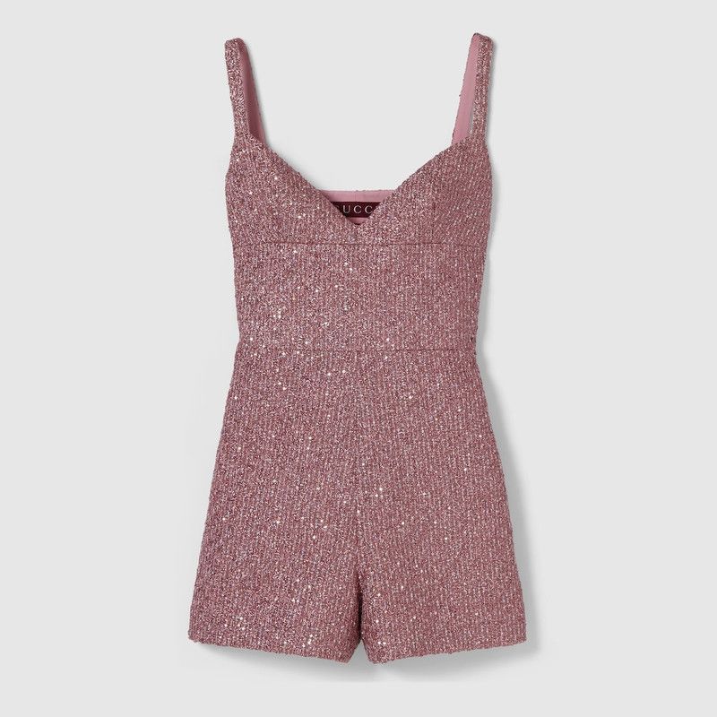 Gucci o1la5ras0526 Sequined Lame Tweed Jumpsuit in Pink Size 27" / US 4 / IT 40 - 9 Thumbnail