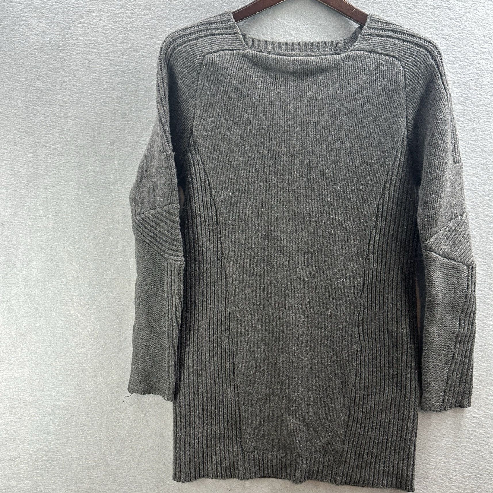 Allsaints AllSaints Sweater Dress Women XS Gray Knit Ribbed Square Neck Pullover Short Solid Vintage: No Size XS / US 0-2 / IT 36-38 - 2 Thumbnail