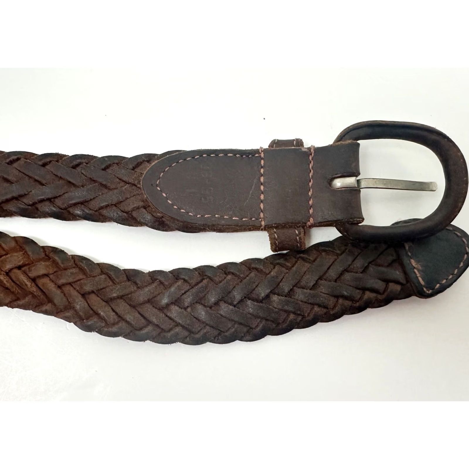 Vintage Unbranded Distressed Brown Leather Belt 38 Men Braided/Woven Adjustable Heavy Patina 80s 90s Grunge Style Size 38 - 6 Thumbnail