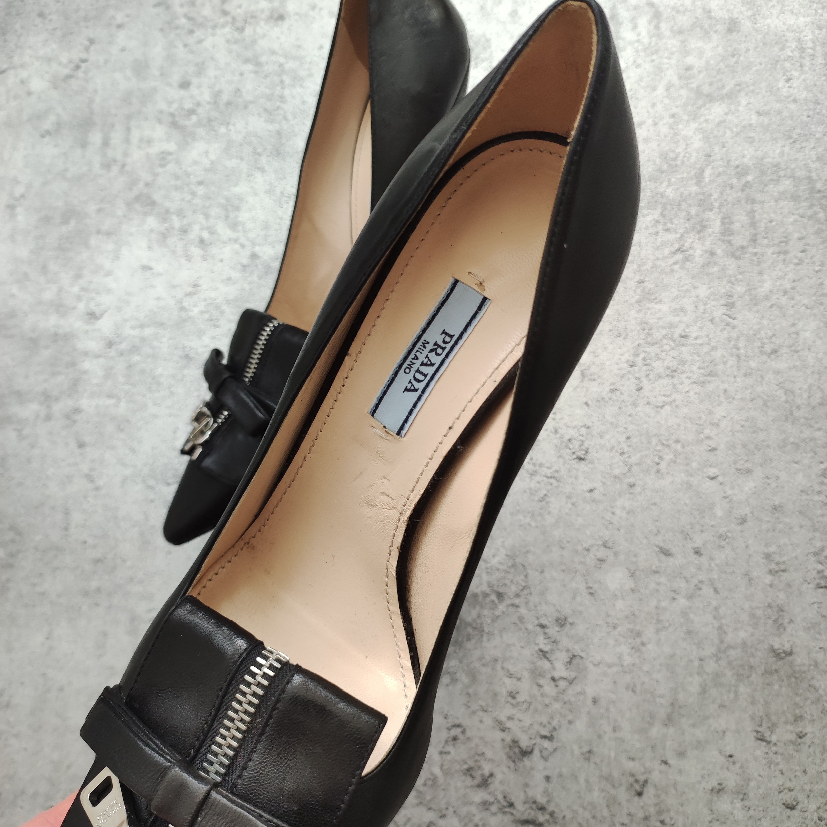 Prada Prada Milano 90s Classic Black Zipper Leather Heels Size US 7 / IT 37 - 8 Thumbnail