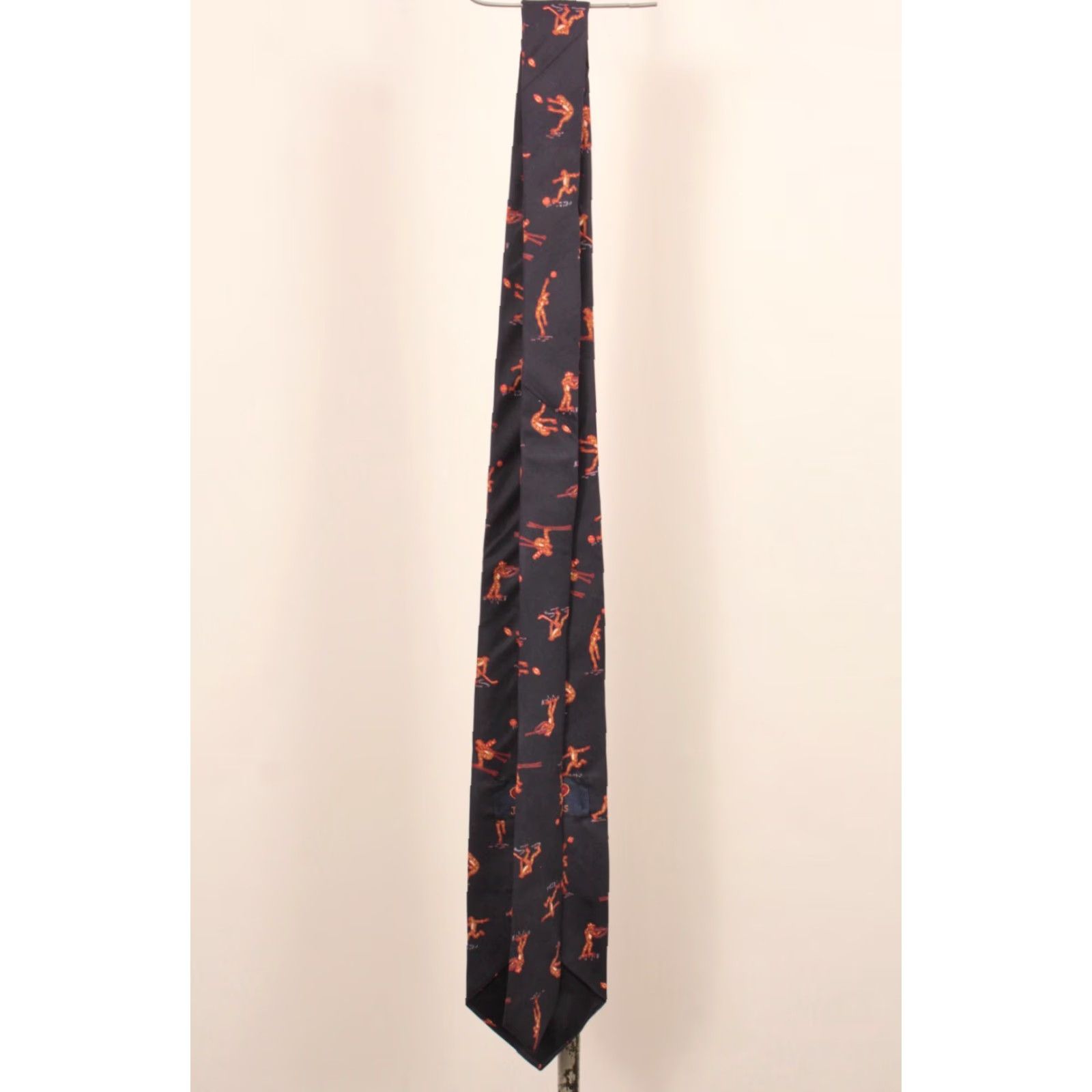 Vintage VINTAGE James Davis 70s Silk Necktie Navy Blue Frog Sports Themed Wide Tie Men Mens 1970s Silk Tie Size ONE SIZE - 3 Thumbnail