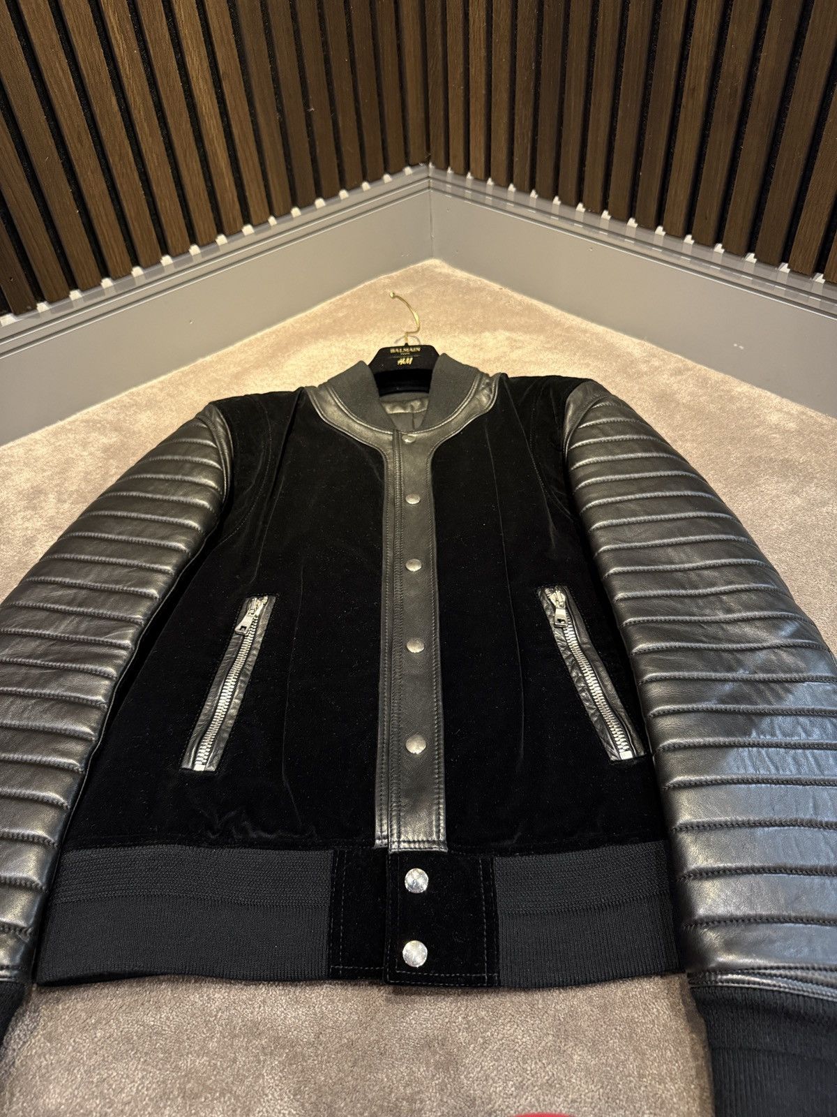 Balmain Balmain quilted leather velour varsity jacket Size US L / EU 52-54 / 3 - 10 Thumbnail