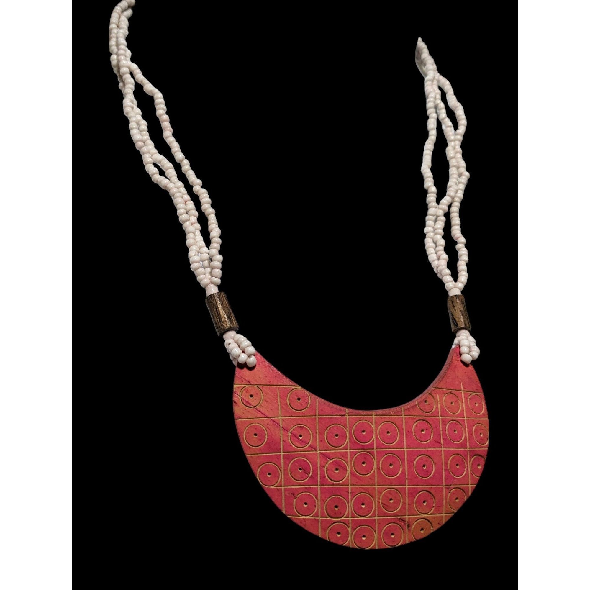 Other Beaded Necklace With Geometric Pendant In Pink & White Size ONE SIZE - 6 Thumbnail