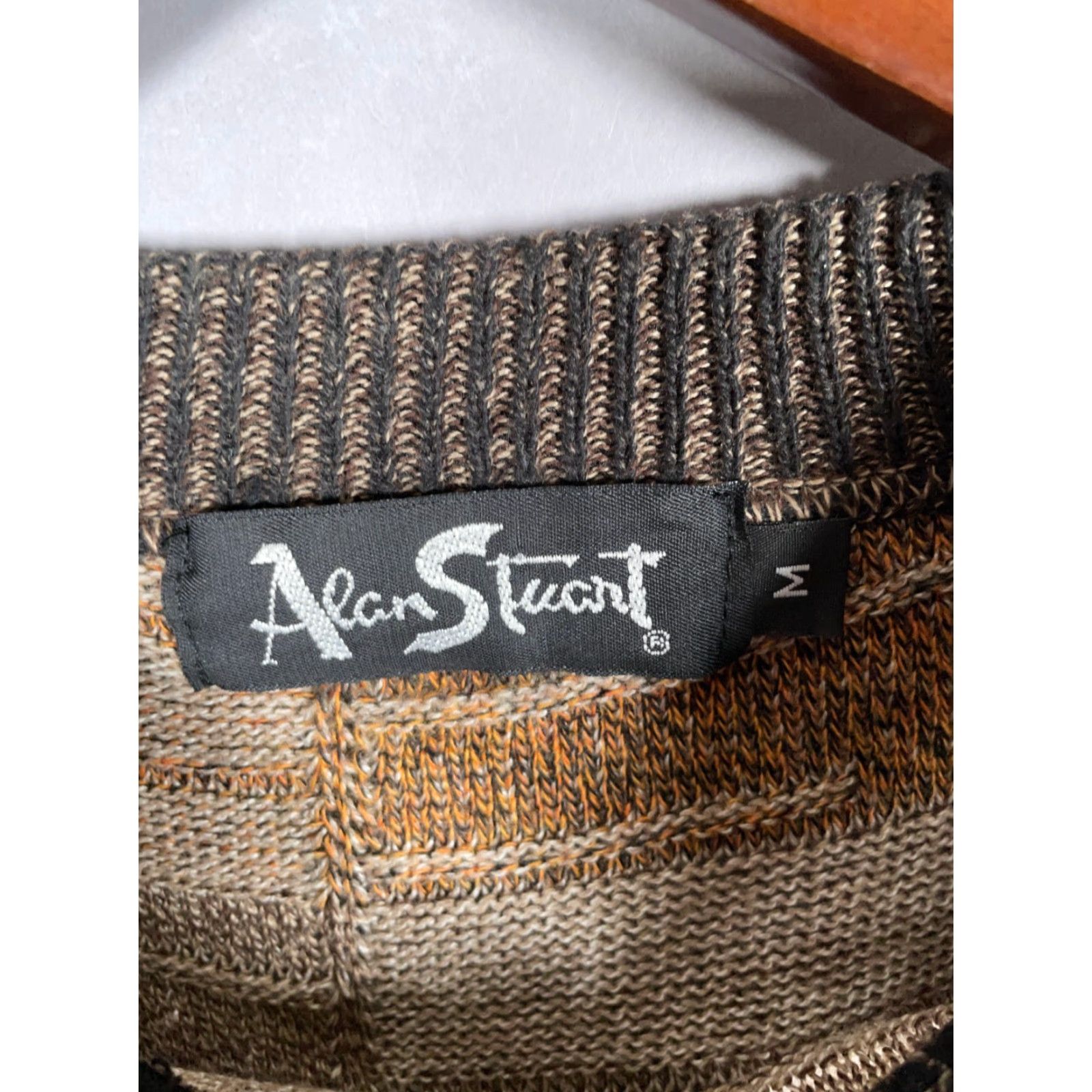 Vintage VINTAGE Alan Stuart Men's Sweater Pullover Chunky-Knit Crew Neck Casual Fall Winter Medium Brown Check Acrylic 80s Retro Size US M / EU 48-50 / 2 - 3 Thumbnail