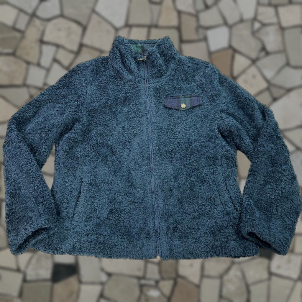 Pendleton Jacket Mens M Navy Sherpa Fleece Full Zip Plaid Trim Lined