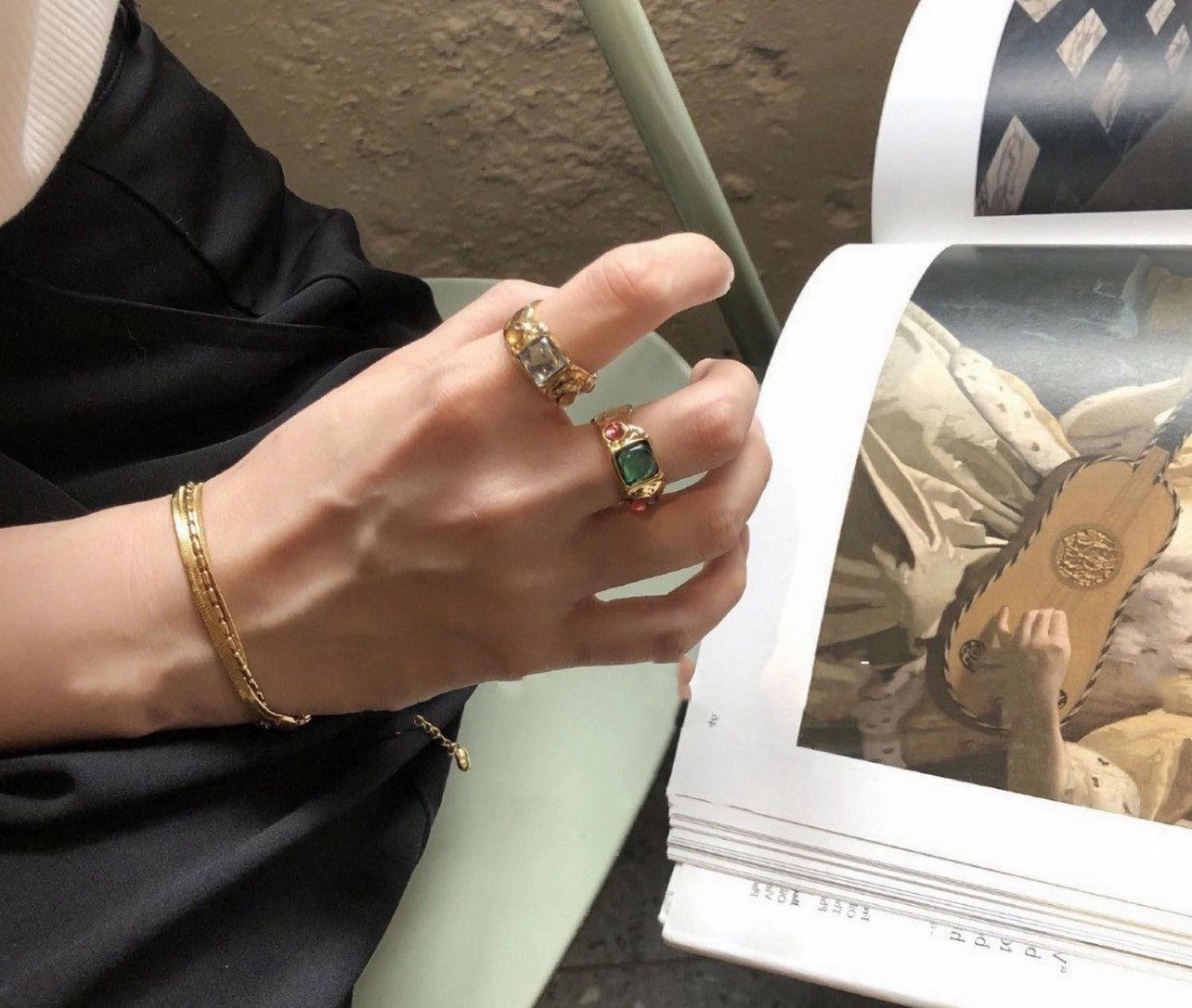Jewelry Irregular Chunky Ring Gold, Boho Maximalistlist Ring Set Size ONE SIZE - 7 Thumbnail