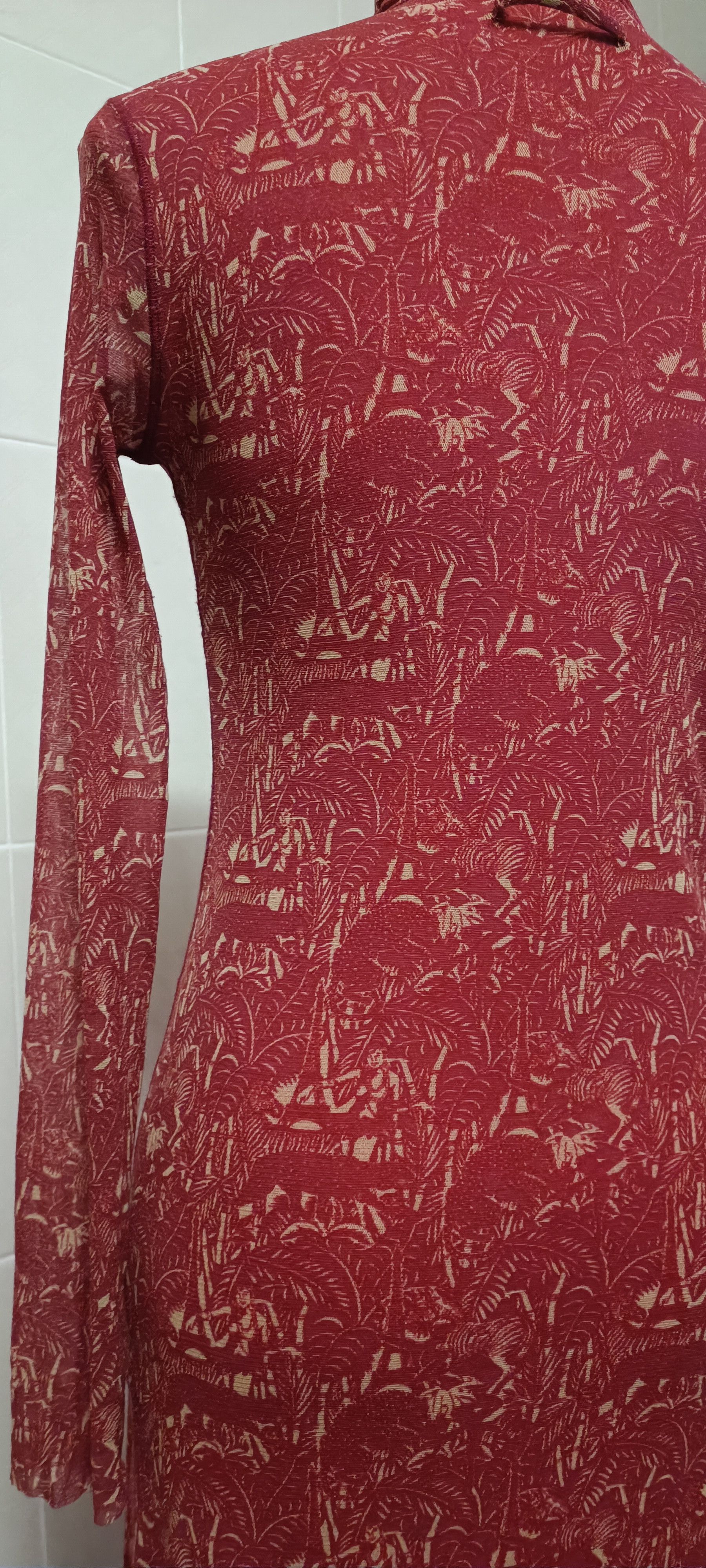 Jean Paul Gaultier Maroon maxi dress with figures in cream tones. Size M / US 6-8 / IT 42-44 - 7 Thumbnail