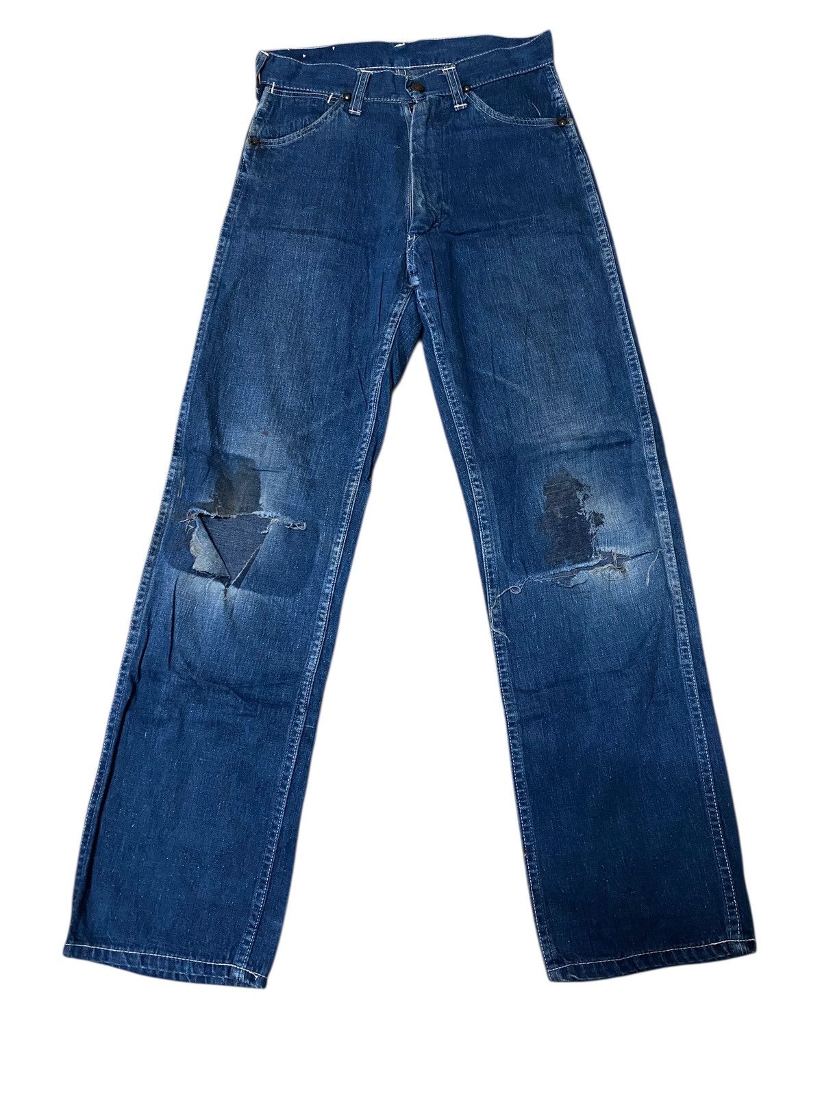 Original Montgomery Vintage 50s Montgomery 101 Power House Disstressed Jeans Size US 27 - 1 Thumbnail