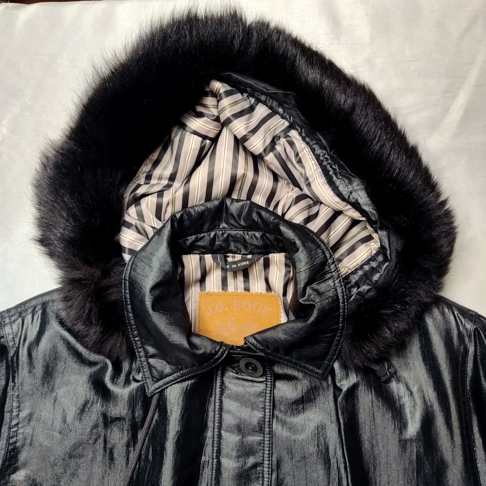 Vintage VTG J.G. HOOK Women 4 Fox Fur Trim Black Full Zip Lined Removable Hooded Jacket Size L / US 10 / IT 46 - 3 Thumbnail