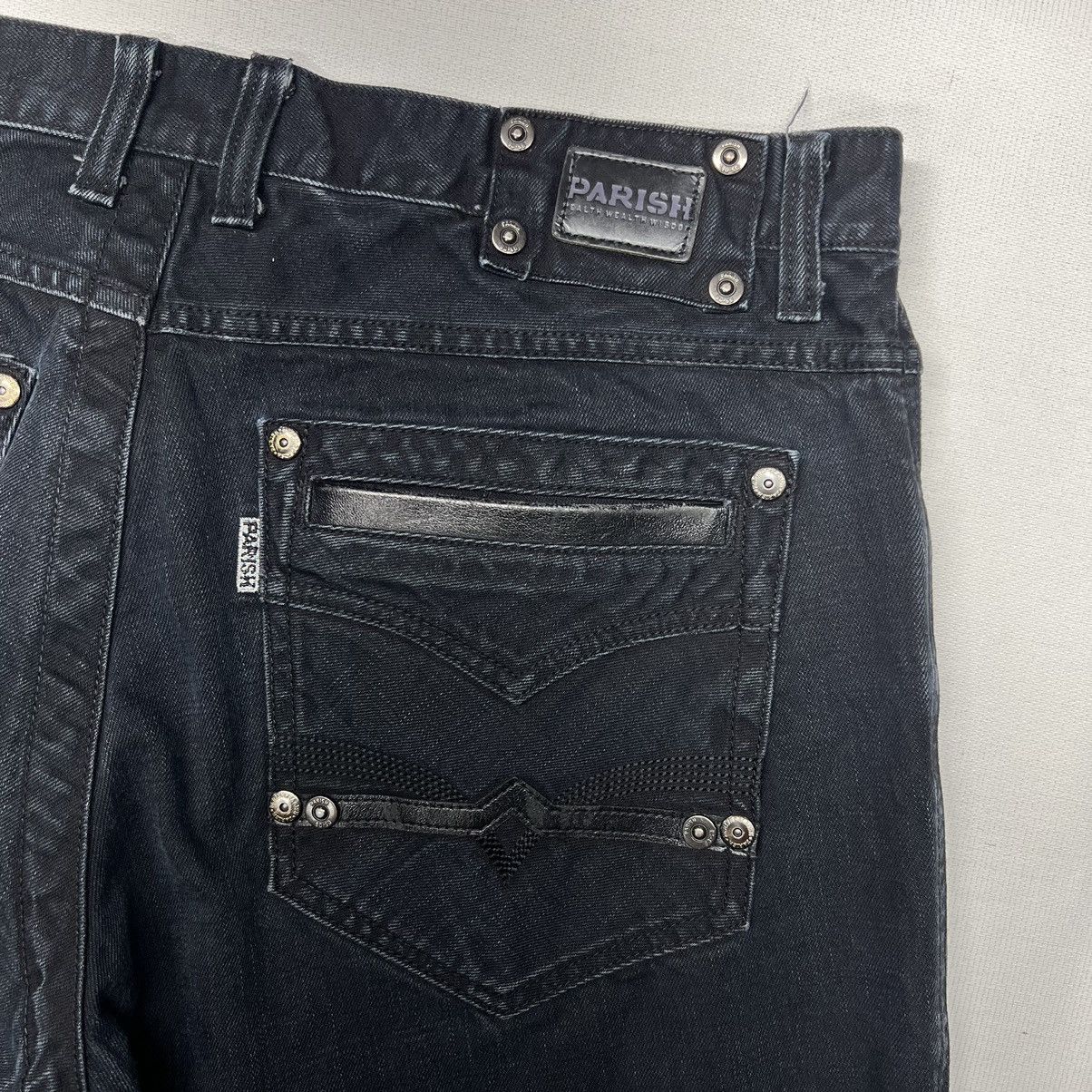 Vintage Parish Jeans Black Denim Straight Distressed Y2K Baggy Size US 40 / EU 56 - 14 Thumbnail